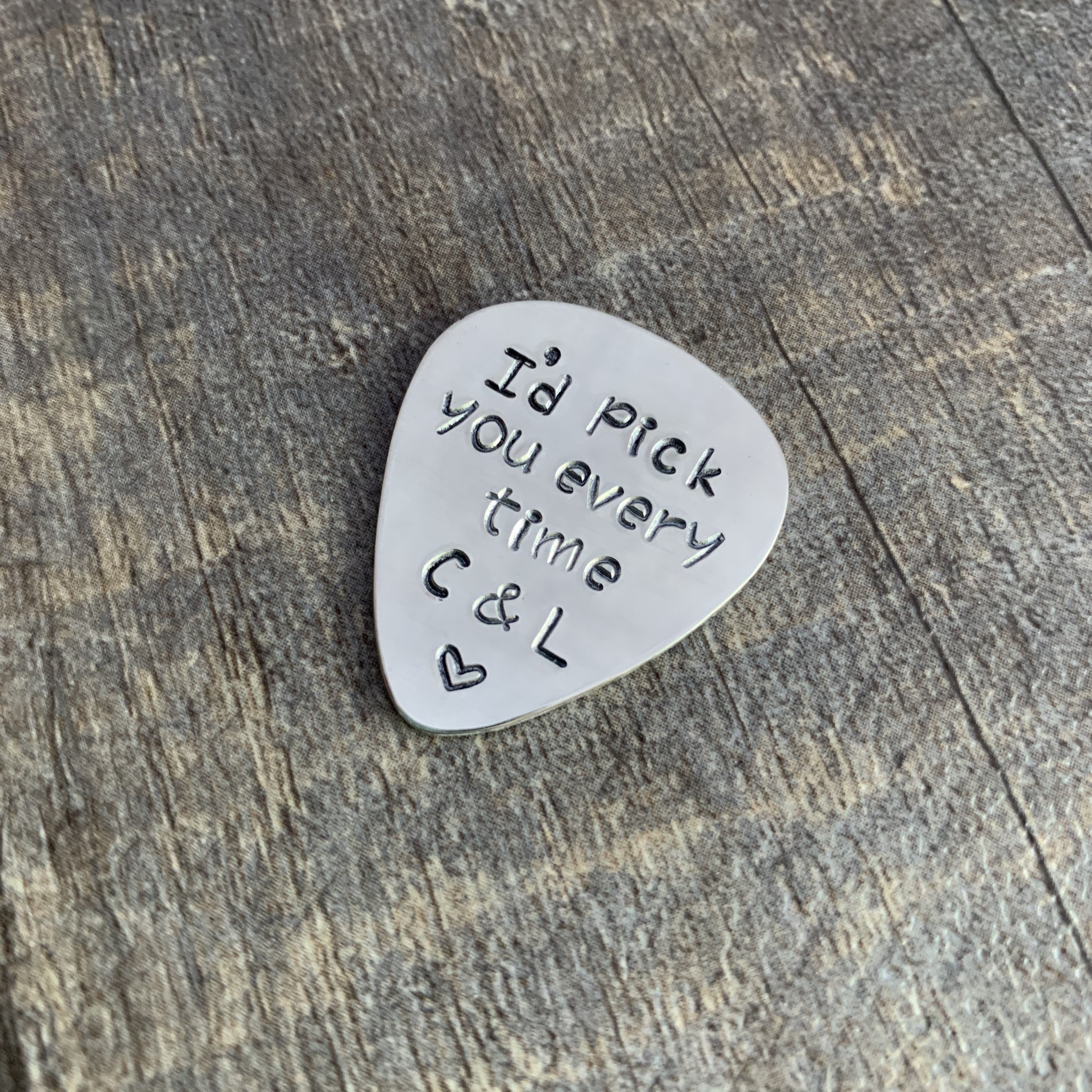 Hand Stamped Guitar Pick: Personalized Musician Gift