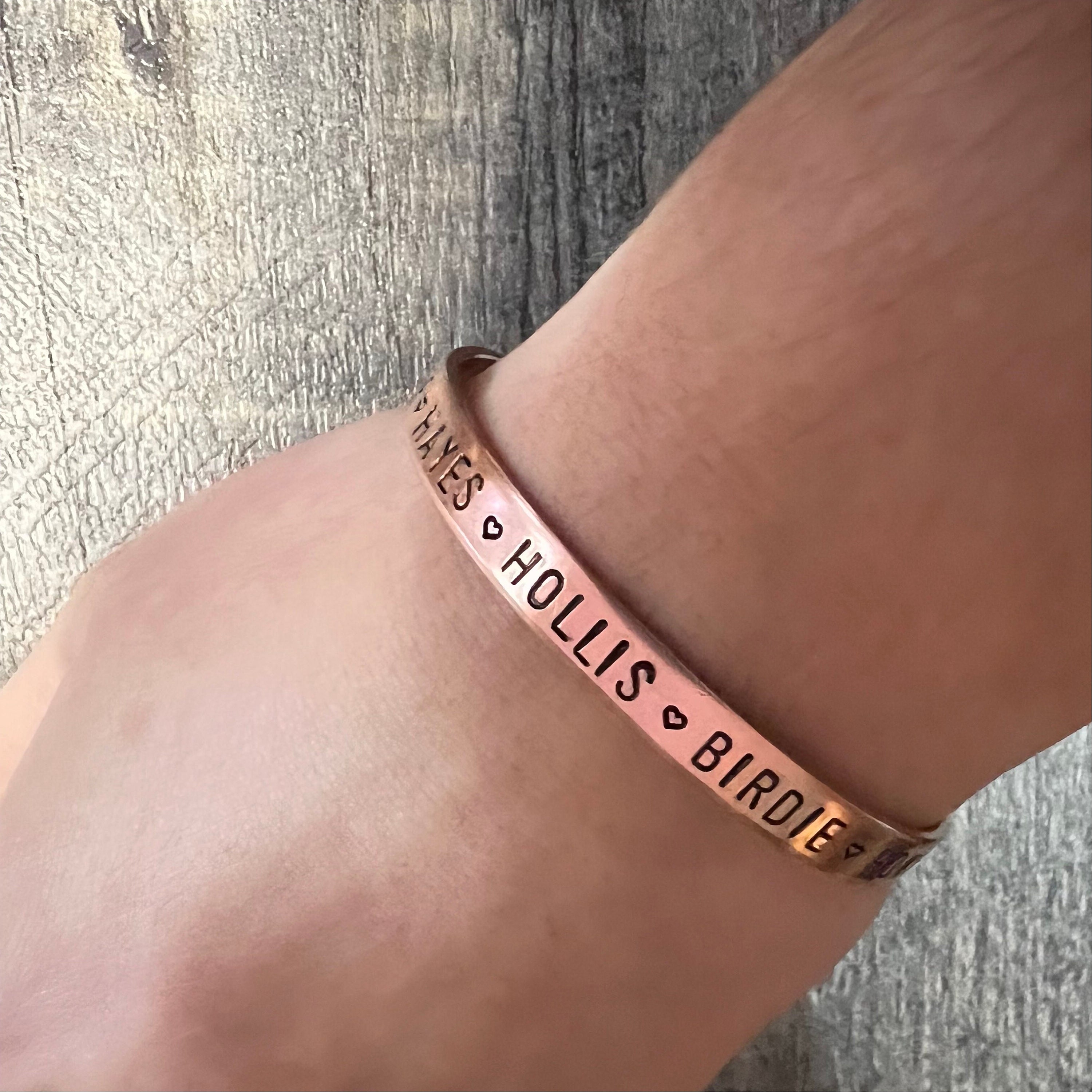 Custom Kids Names Bracelet: Personalized Hand Stamped Cuff, view 2