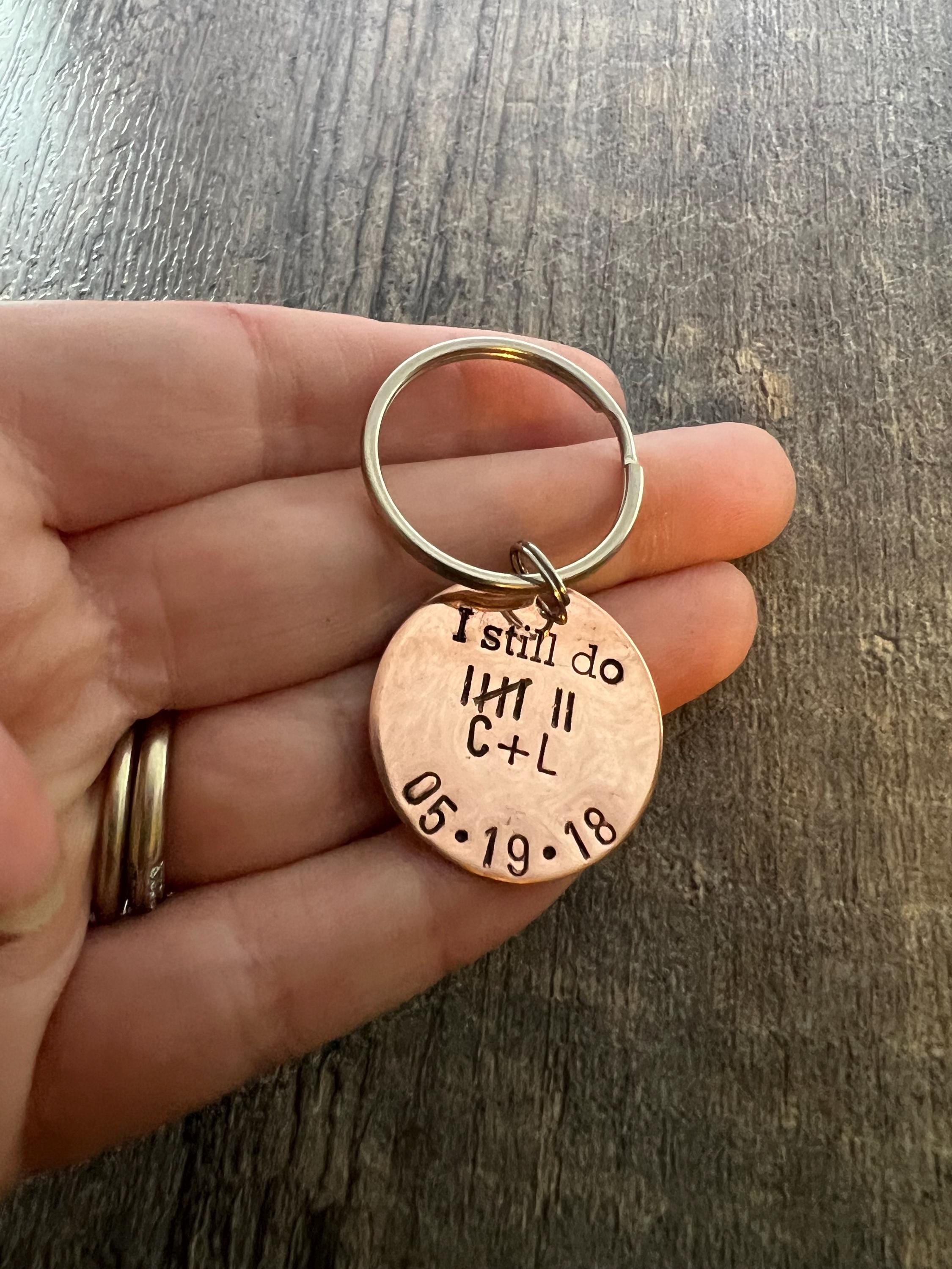 Copper Anniversary Personalized Keychain - I Still Do 7 Year Anniversary Gift- Seven Tally Marks- Custom Wedding Date, view 3