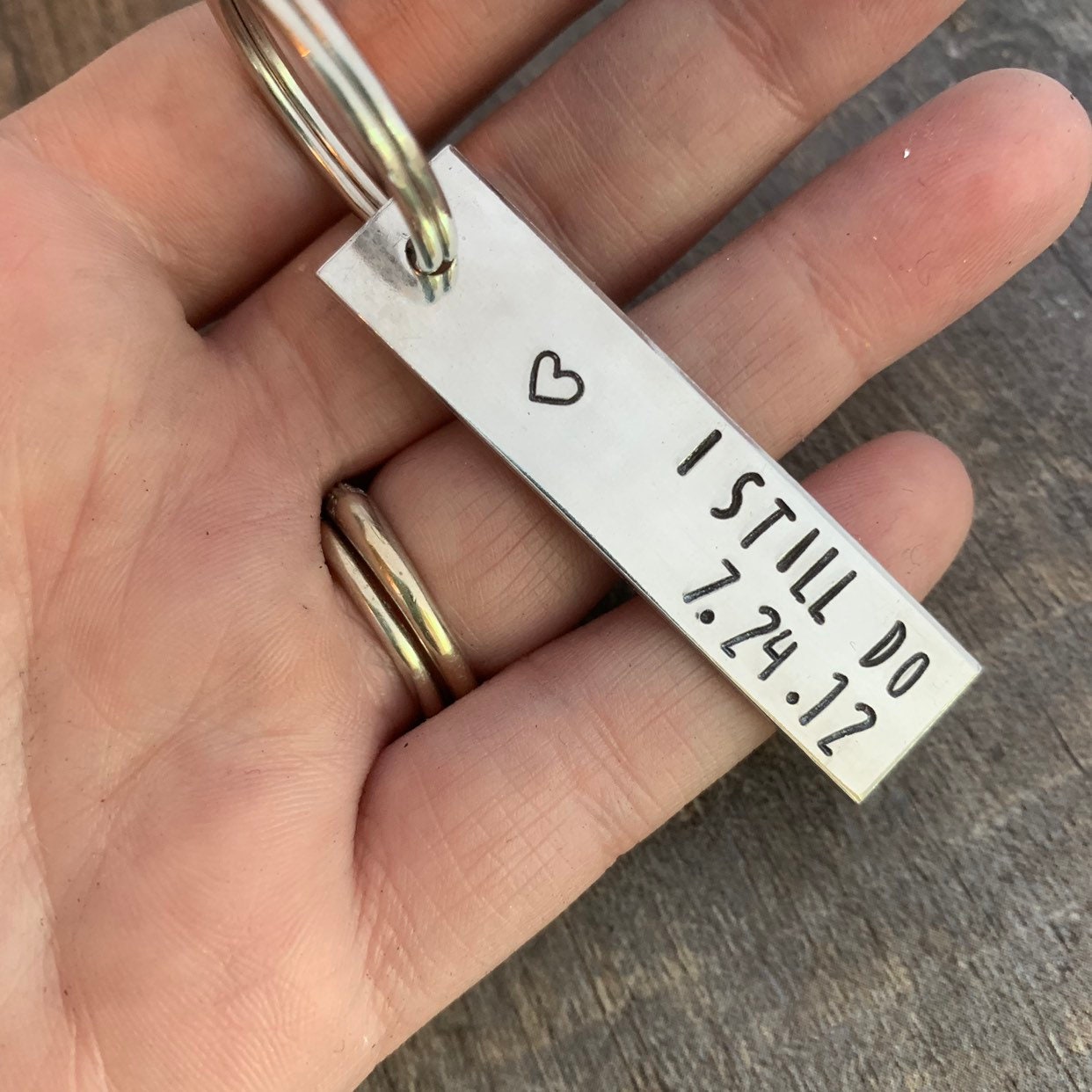 Custom Date "I Still Do"  Hand Stamped Aluminum Keychain, view 2
