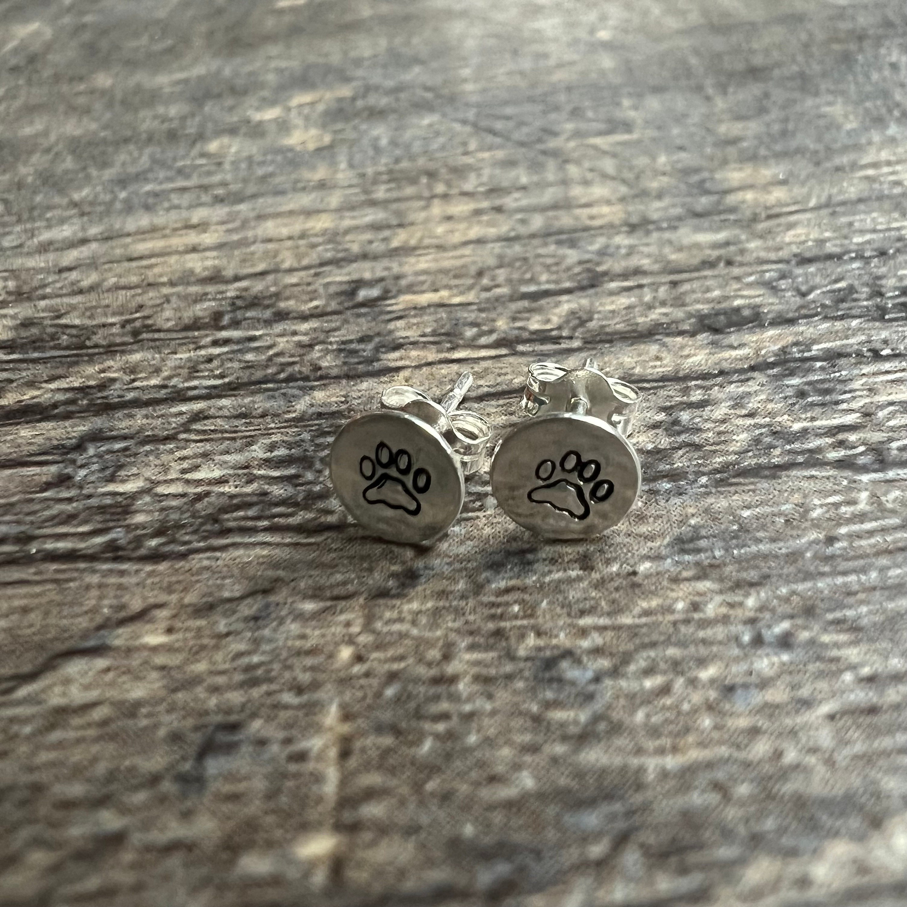 Sterling Silver Paw-Print Stud Earrings, view 3