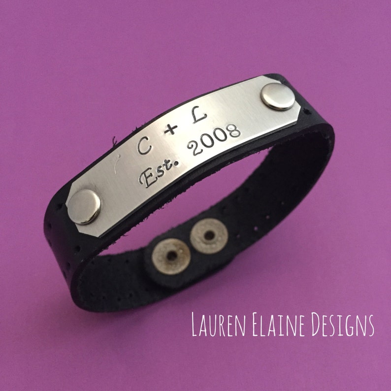 Custom Hand Stamped Leather Bracelets with Aluminum Charm Etsy