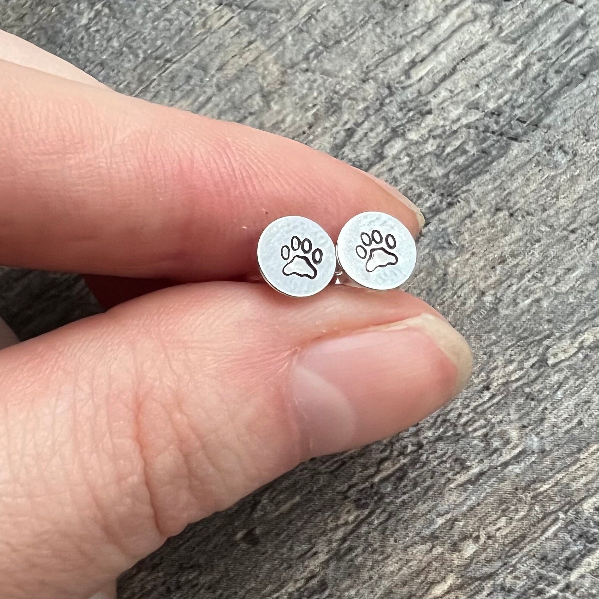 Sterling Silver Paw-Print Stud Earrings, view 2