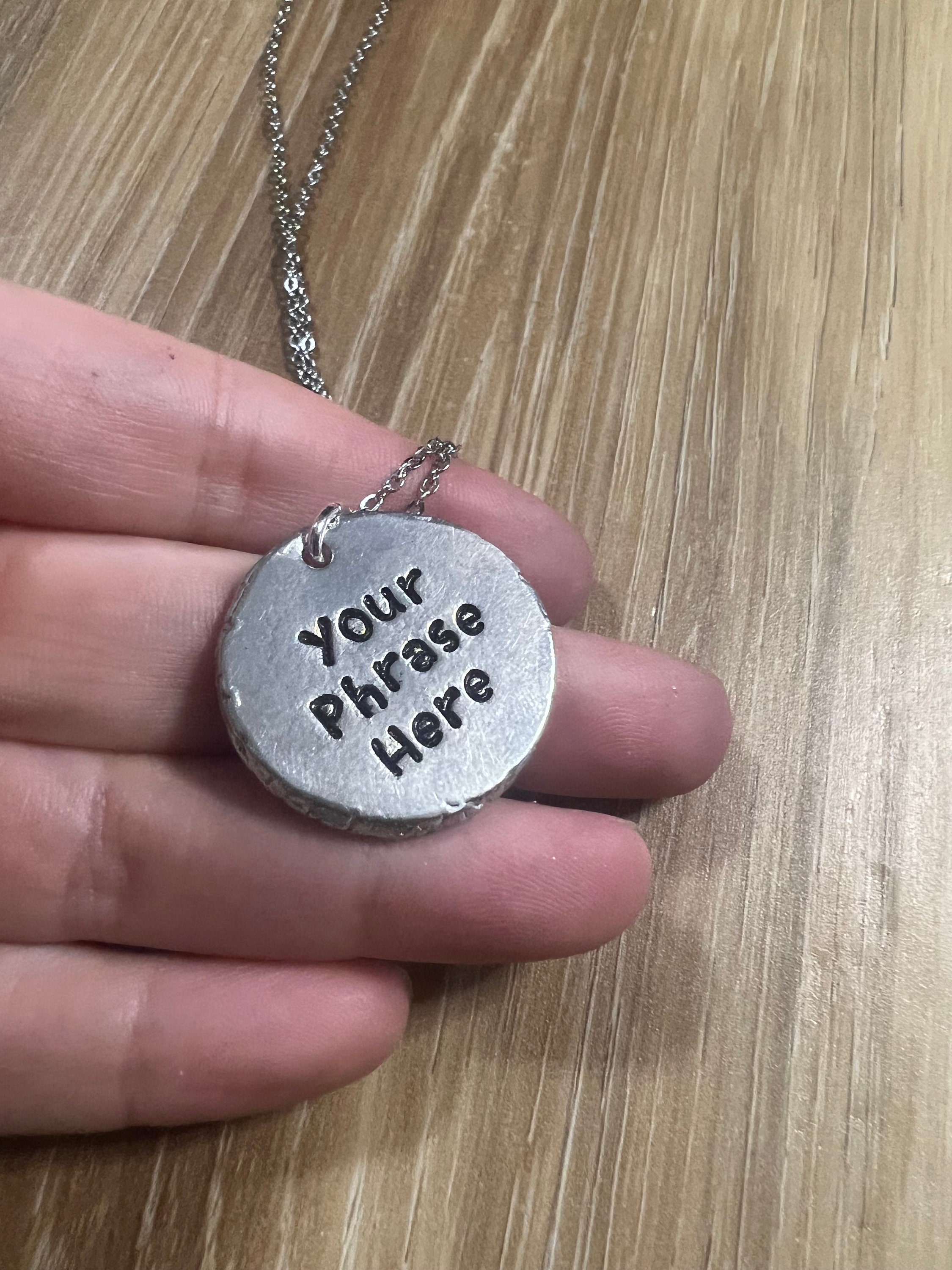 Custom Hand Stamped Pewter 1 inch Disc Necklace- You Personalize, view 3