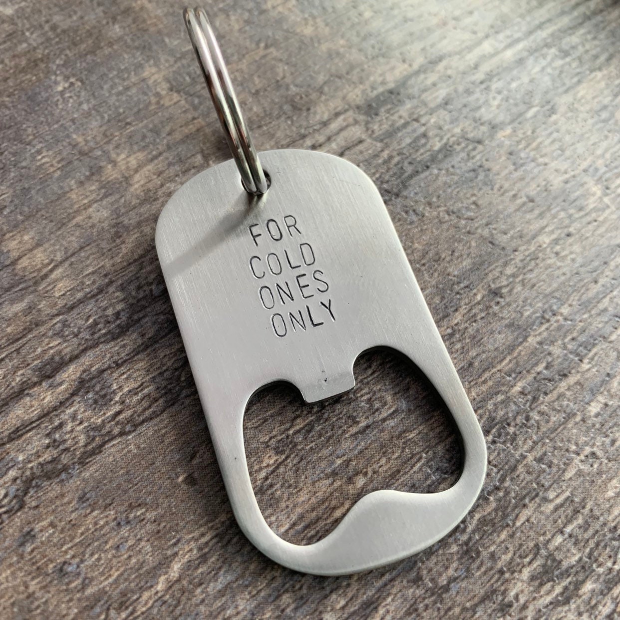 Personalized Bottle Opener Keychain- Hand Stamped Steel Dog Tag, view 3