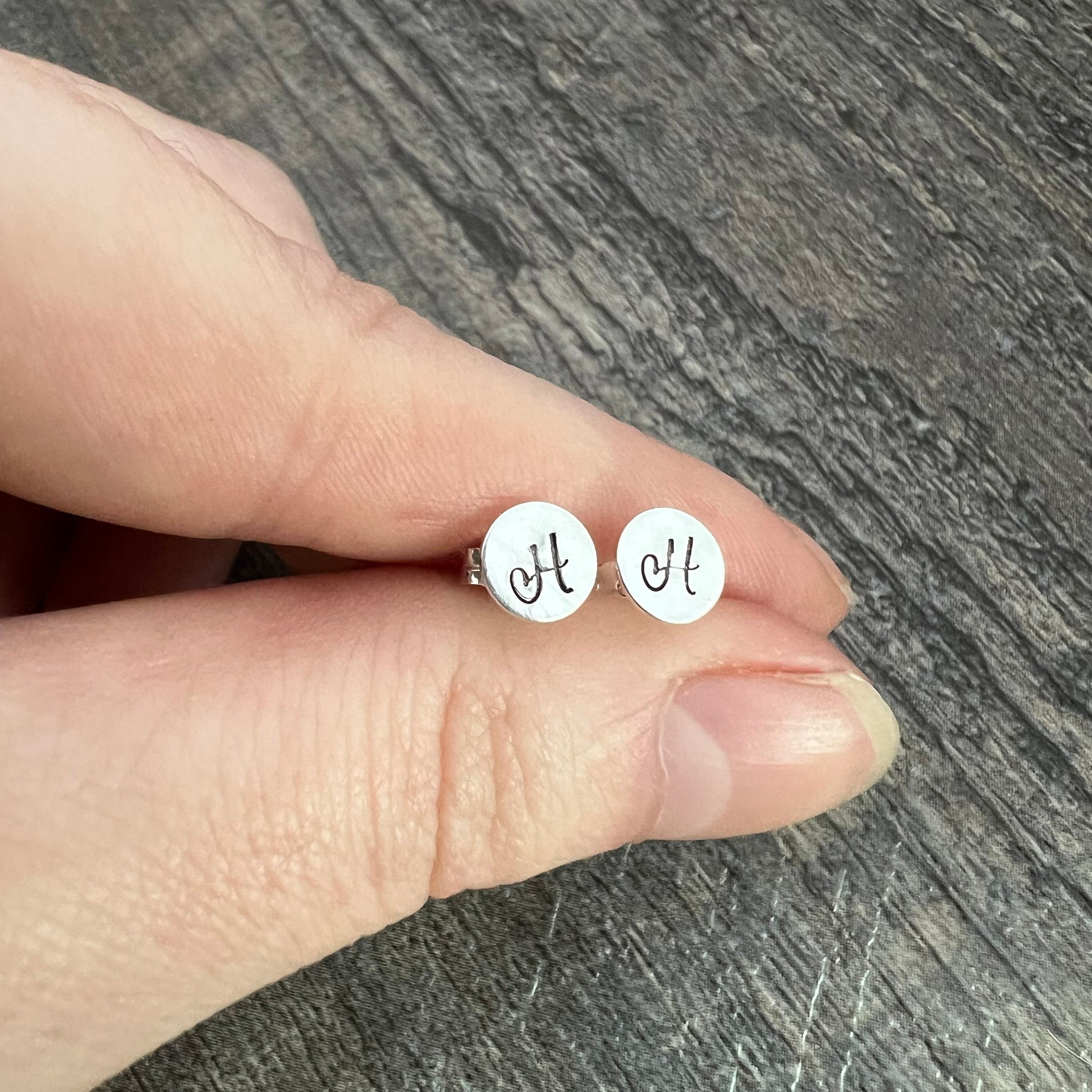 Sterling Silver Initial Stud Earrings - Hand Stamped Gift