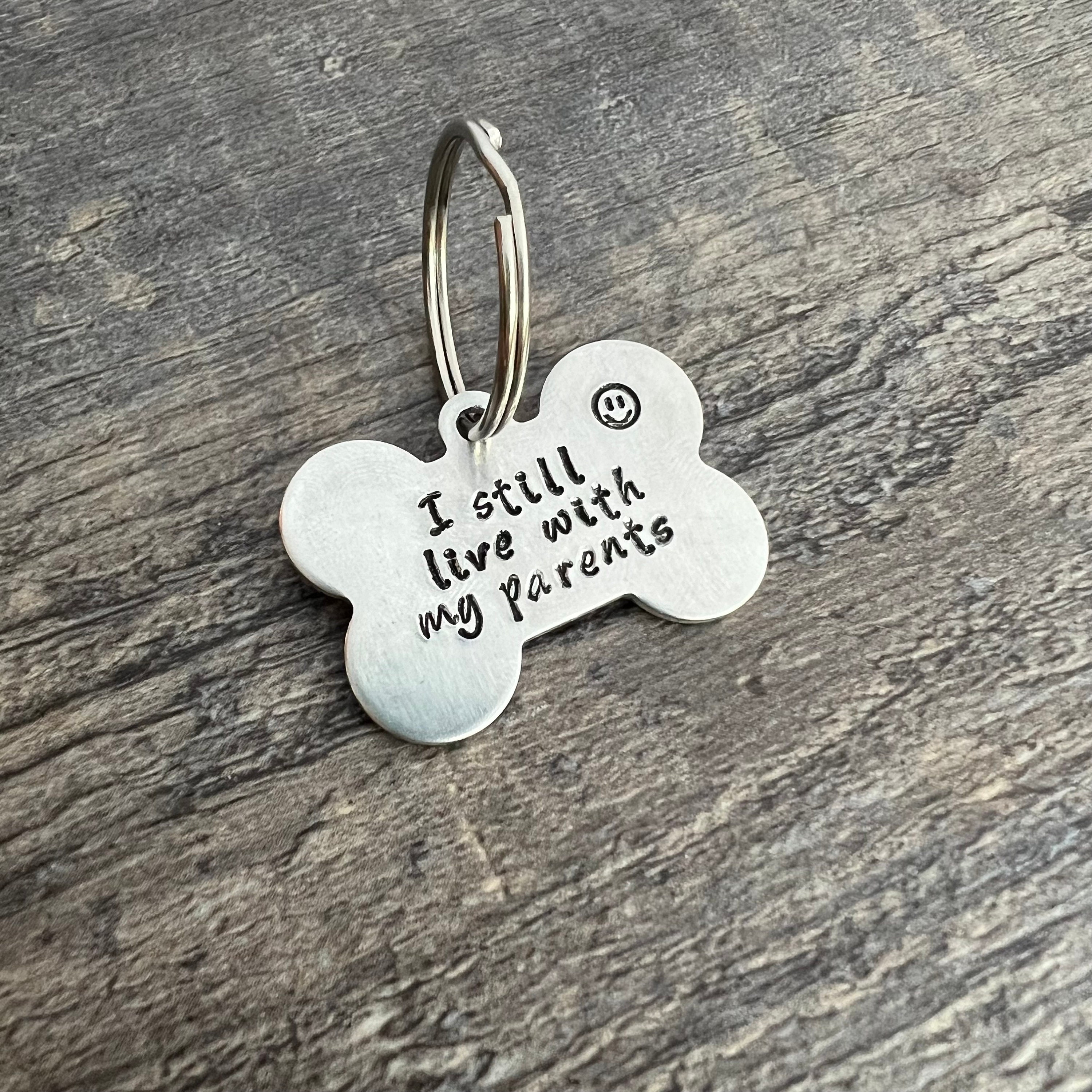 Custom Hand Stamped Pet ID Tag: "I Still Live With My Parents", view 4