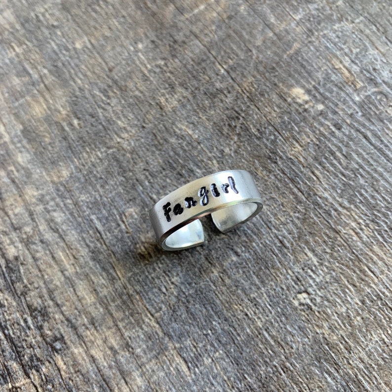 Fangirl Hand Stamped Aluminum Ring You Choose the Font