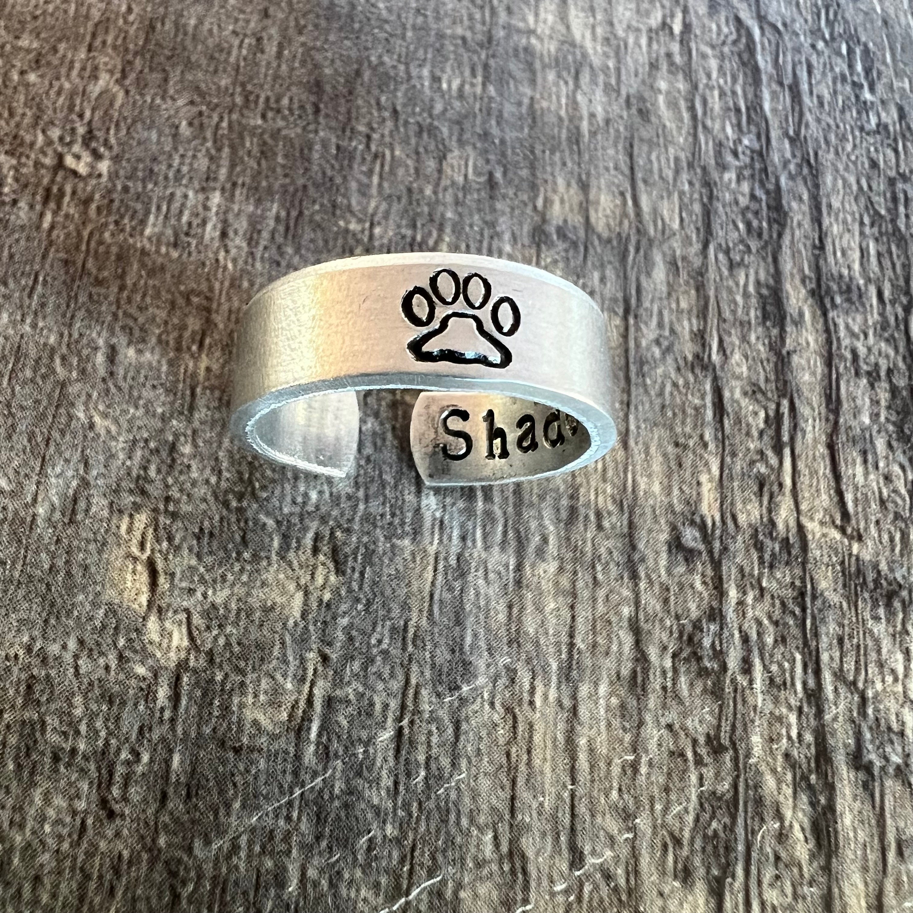 Custom Pet Memorial Ring: Hand Stamped Aluminum Paw Print Ring