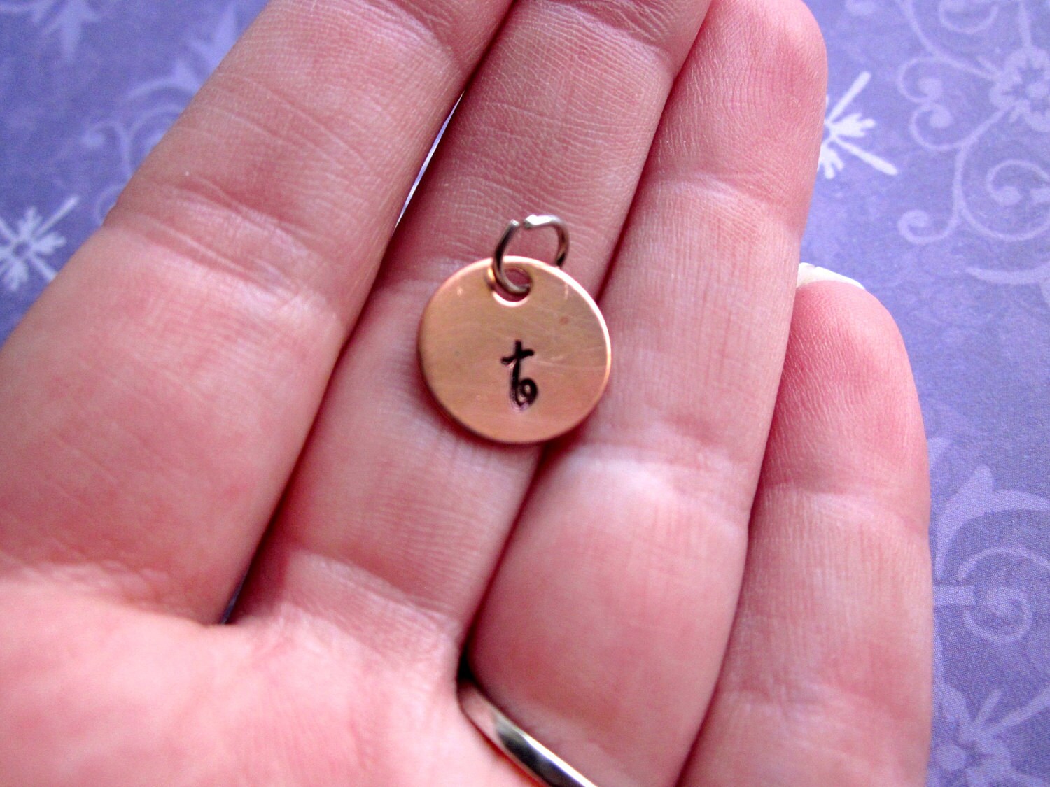 Custom Copper Initial/ Monogram Hand Stamped Charm- Pick the Font, view 2