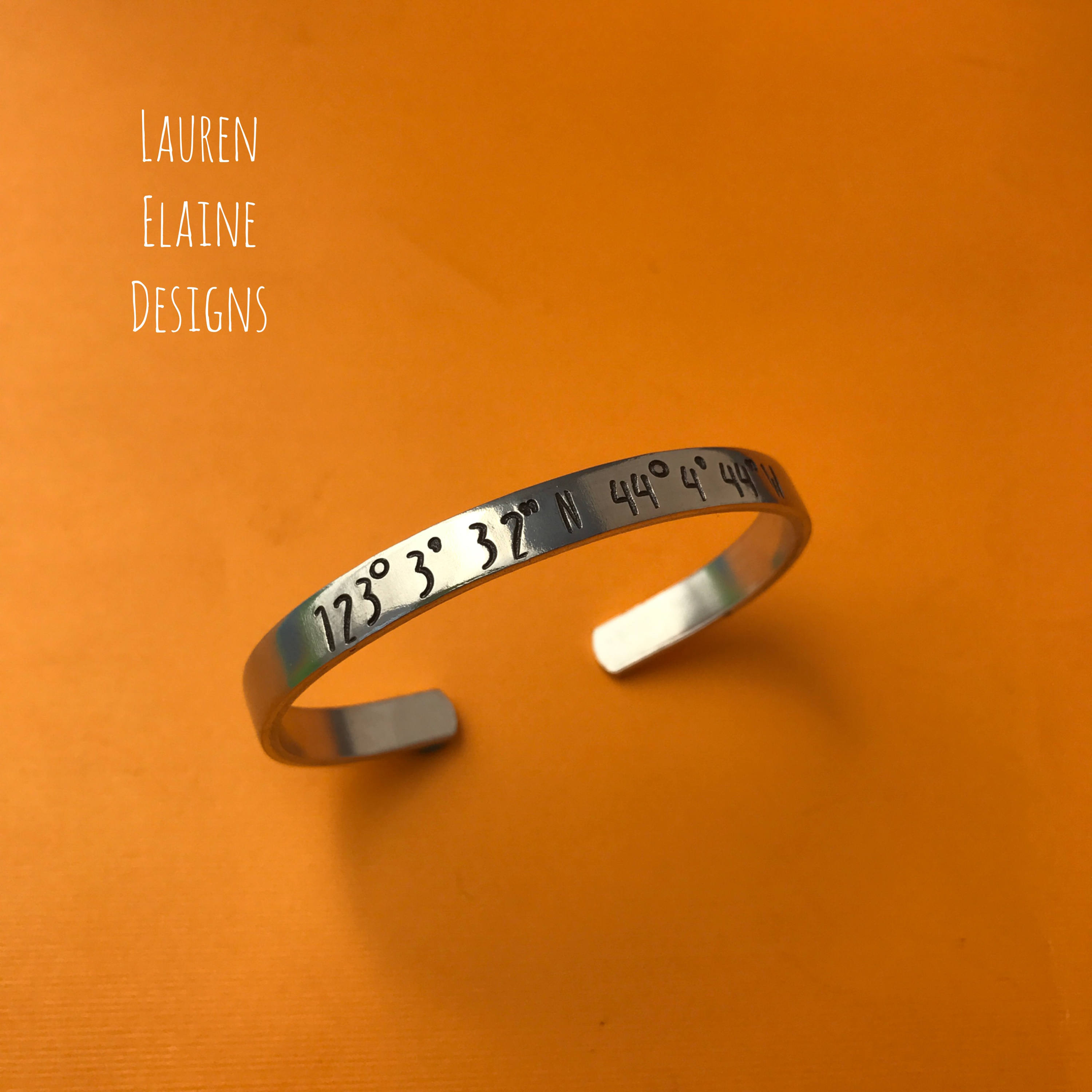 GPS Coordinates Hand-Stamped Cuff Bracelet, view 3
