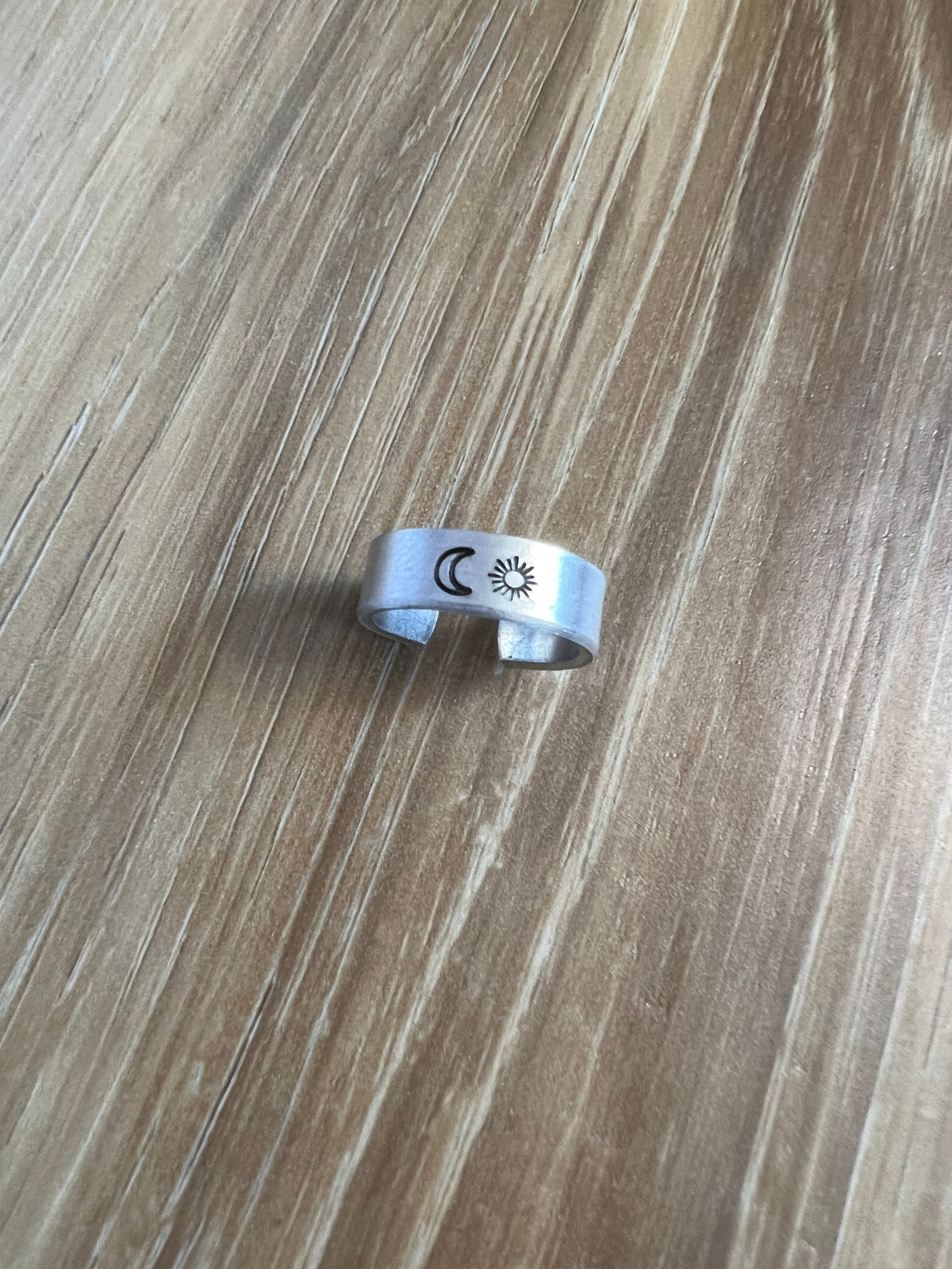Sun and Moon Ring- Hand Stamped Aluminum Ring, view 3