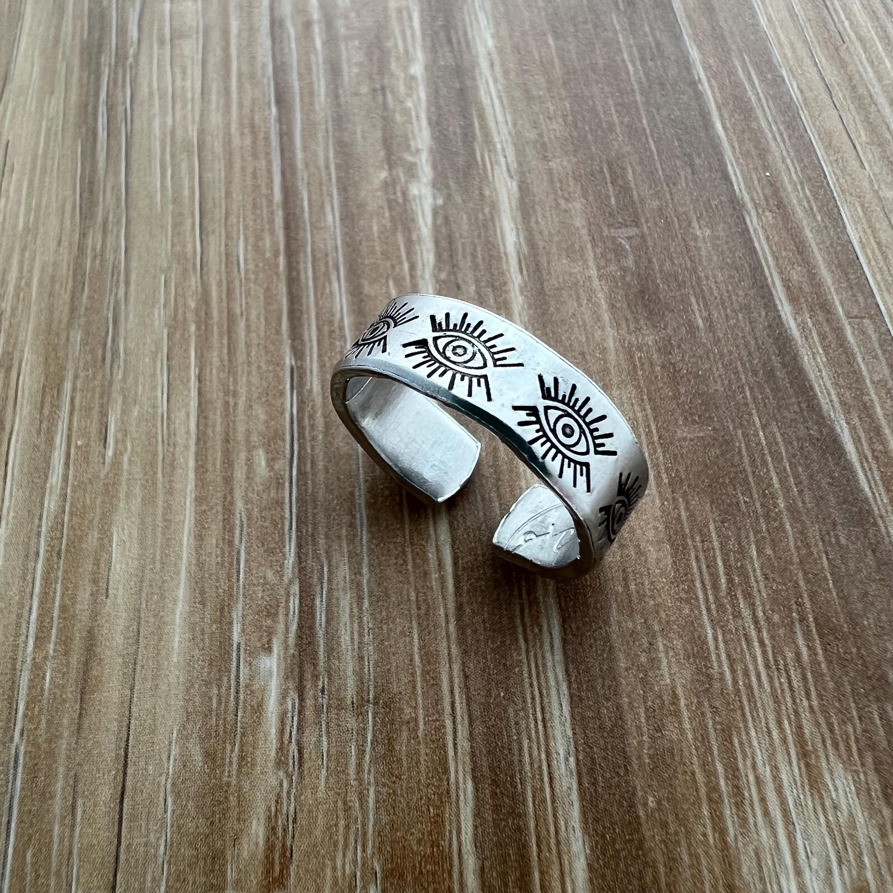 Evil Eye Pattern Ring- Hand Stamped Aluminum Ring