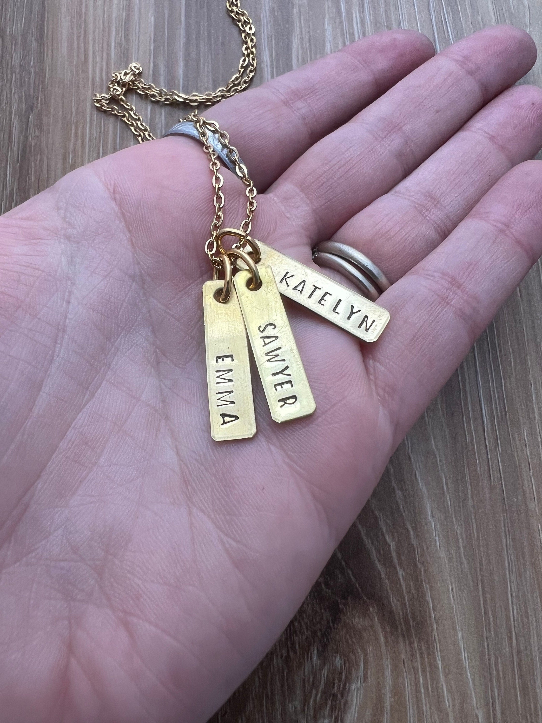 Custom Name Hand Stamped Bar Charm Necklace- Tiny Tag Necklace, view 3