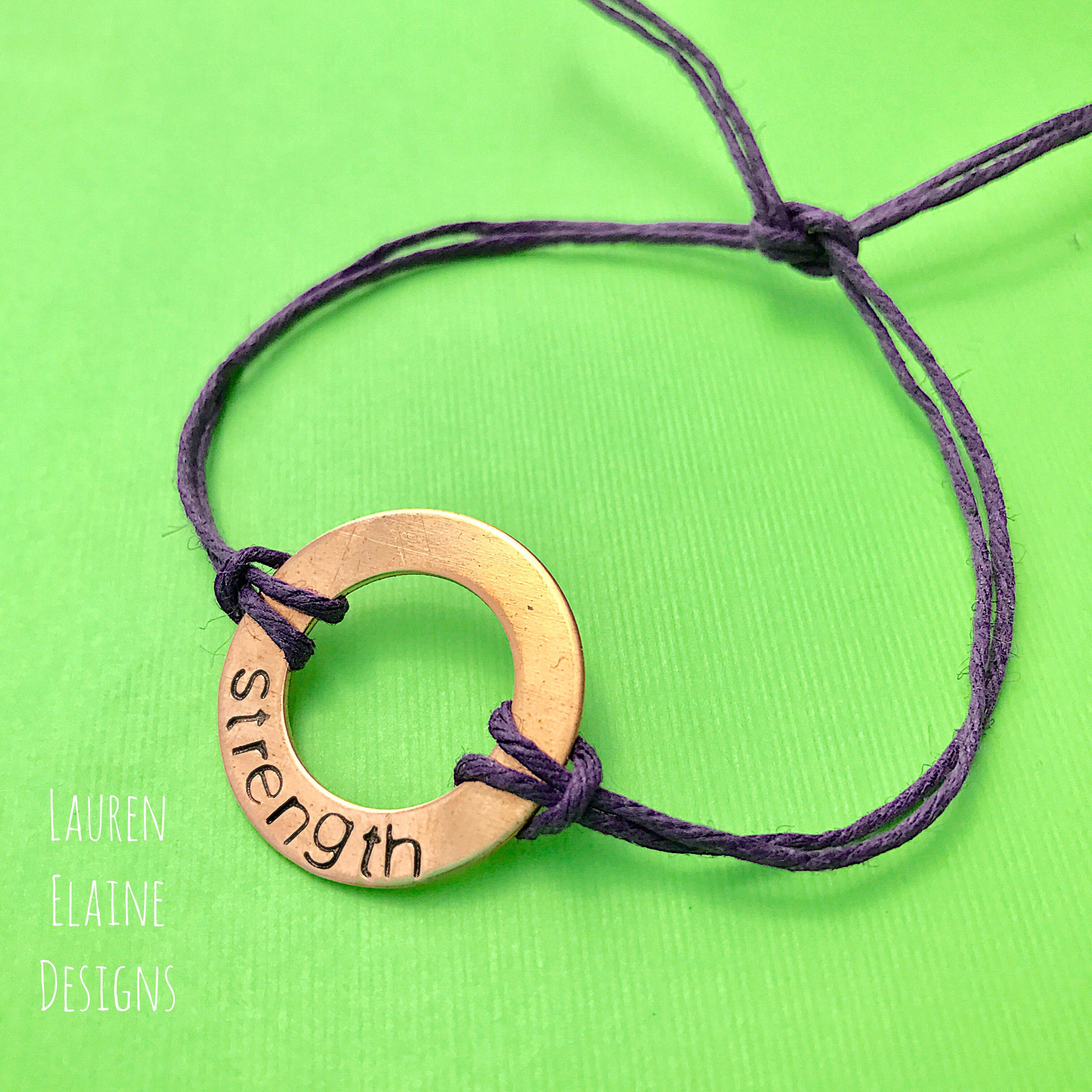 Custom Hand Stamped Copper Washer Hemp Bracelet- Choose Color and Font, view 2