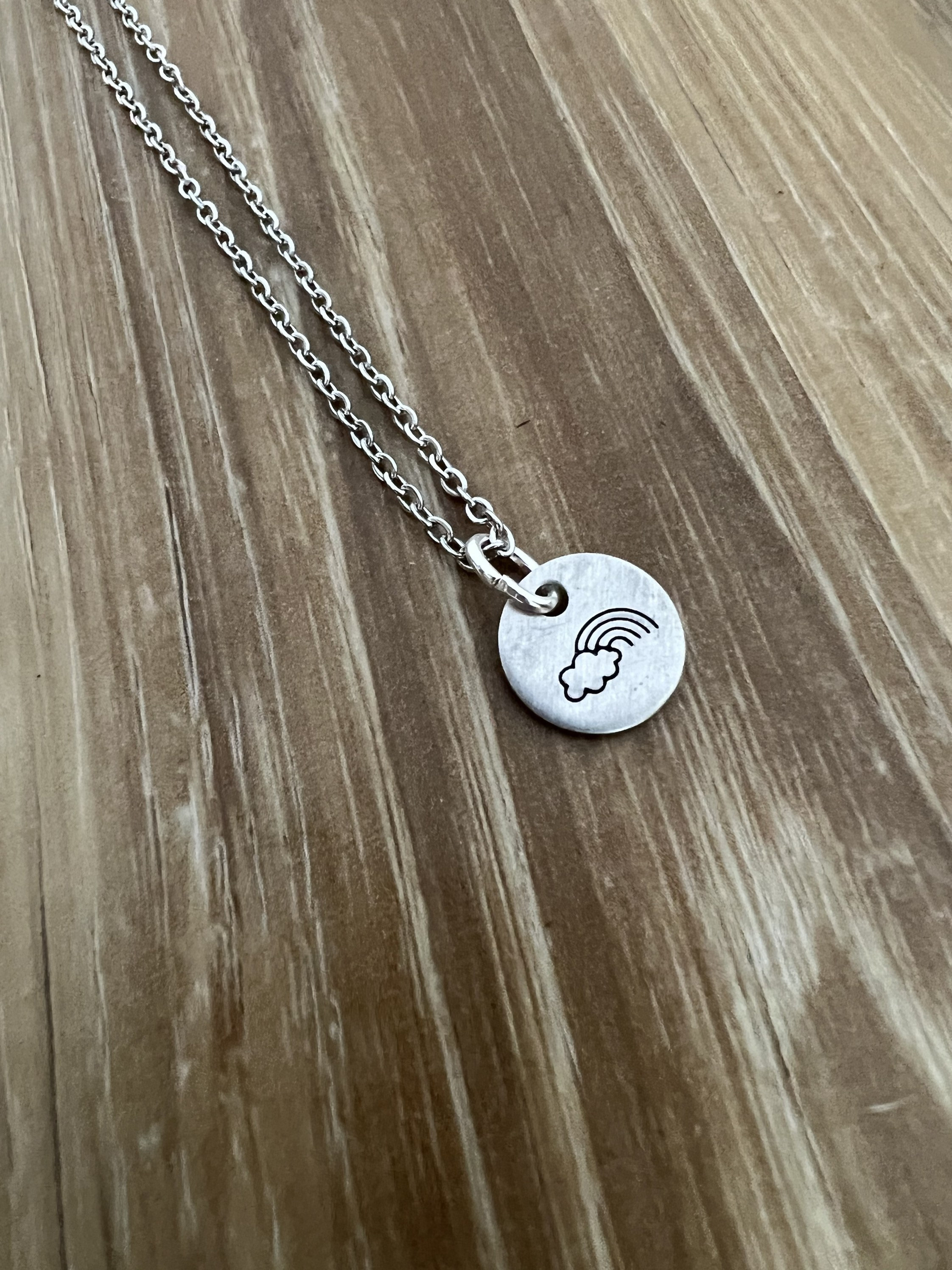 Rainbow Charm Necklace- Hand Stamped