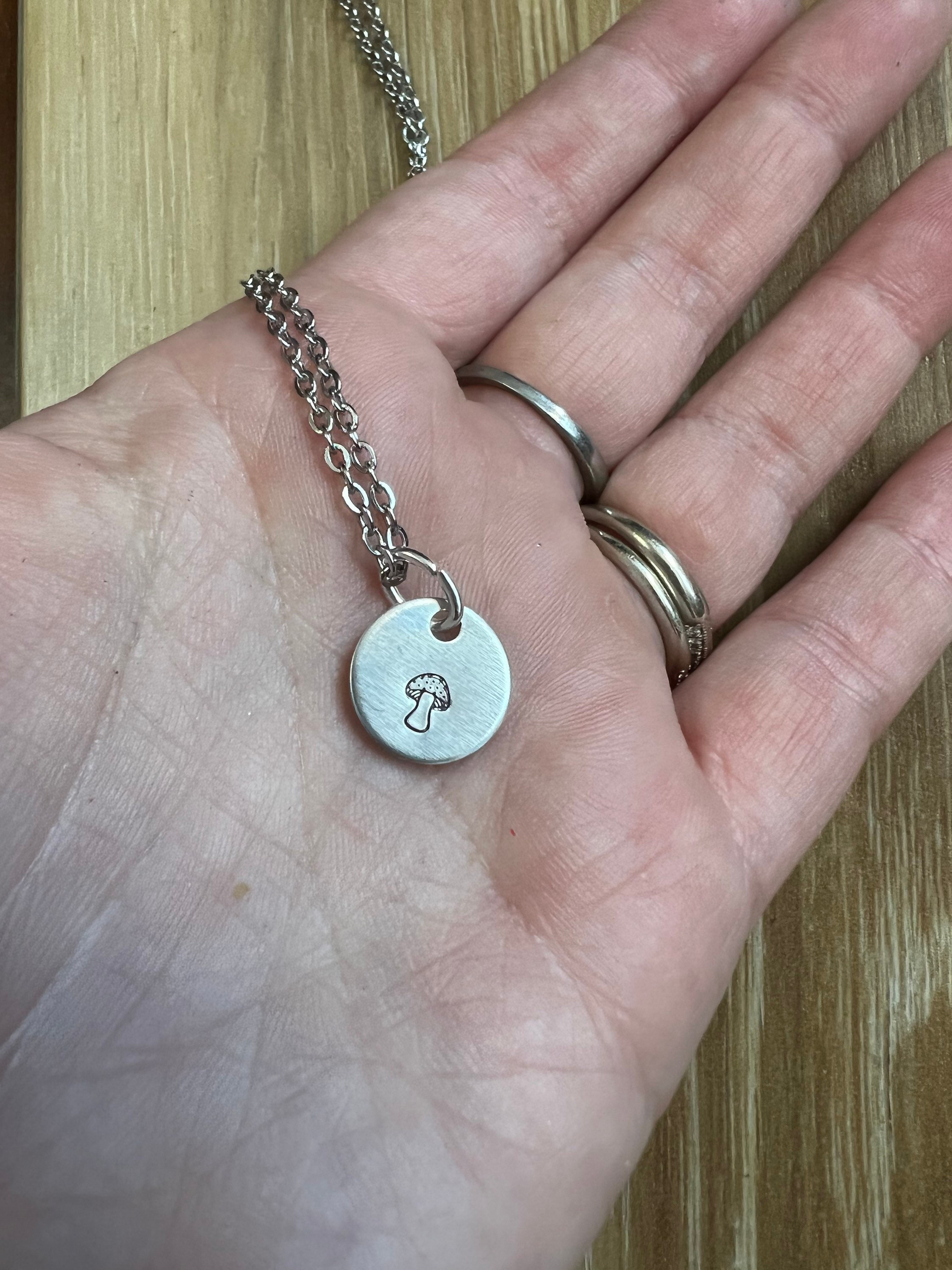 Mushroom Charm Necklace- Hand Stamped, view 2