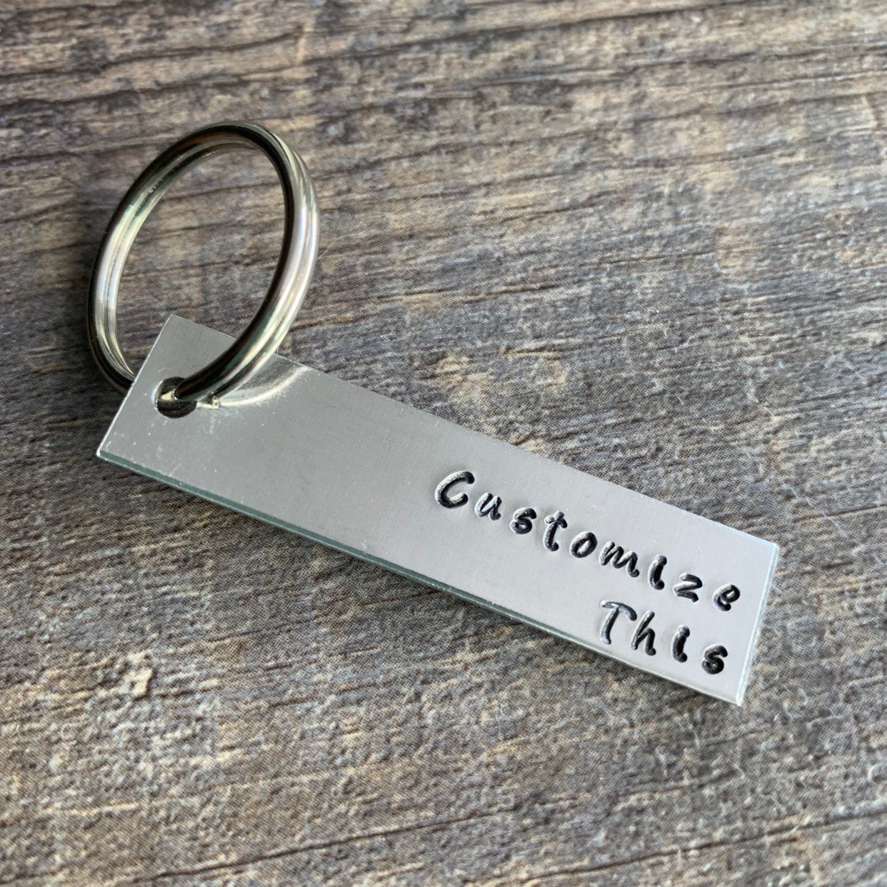 Custom Hand Stamped Keychain- Aluminum Rectangle- Add Your Own Phrase- Choose the Font