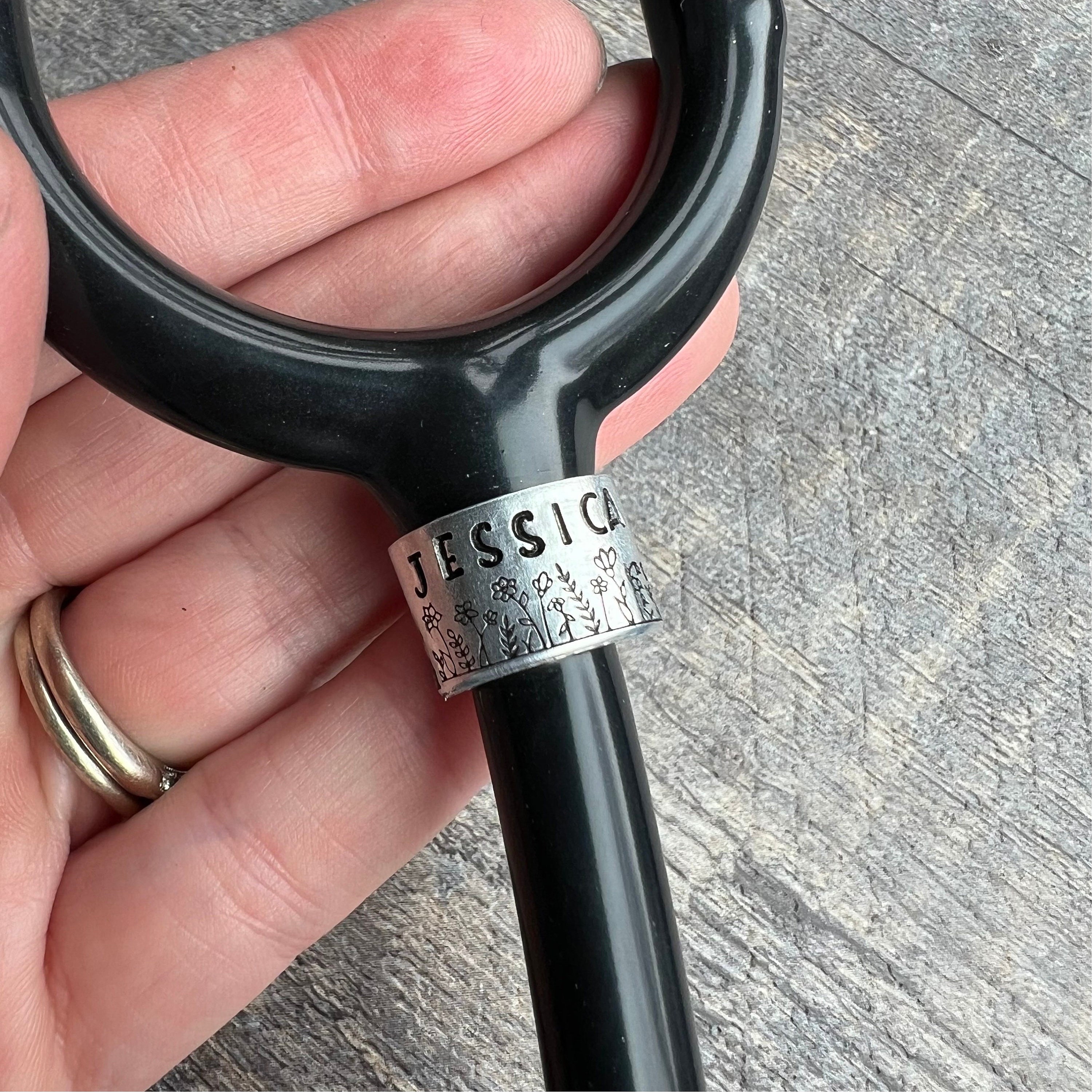 Hand Stamped Wild Flower Stethoscope ID Tag - Custom Name Nurse Gift, view 4