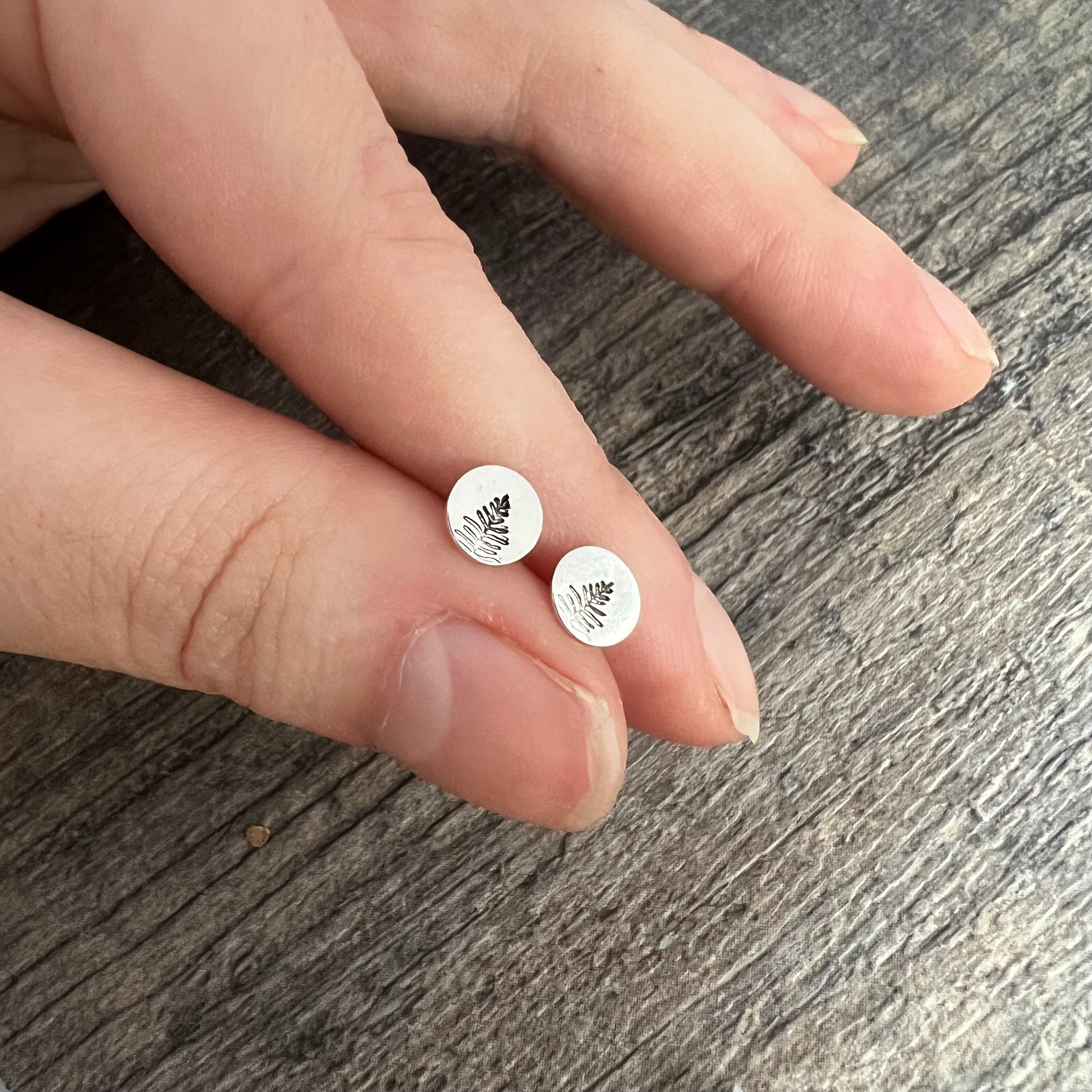 Fern Leaf Sterling Silver Stud Earrings, view 2