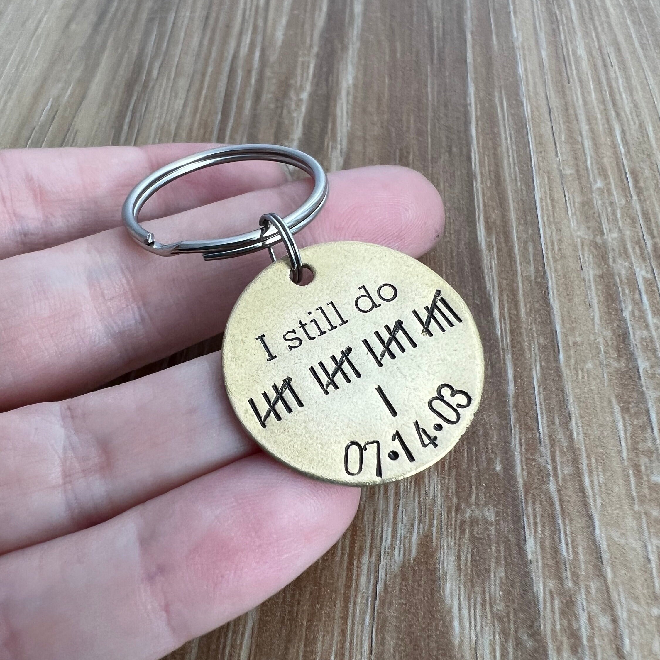 Brass Anniversary Personalized Keychain - I Still Do 21 Year Anniversary Gift- 21 Tally Marks- Custom Wedding Date, view 4