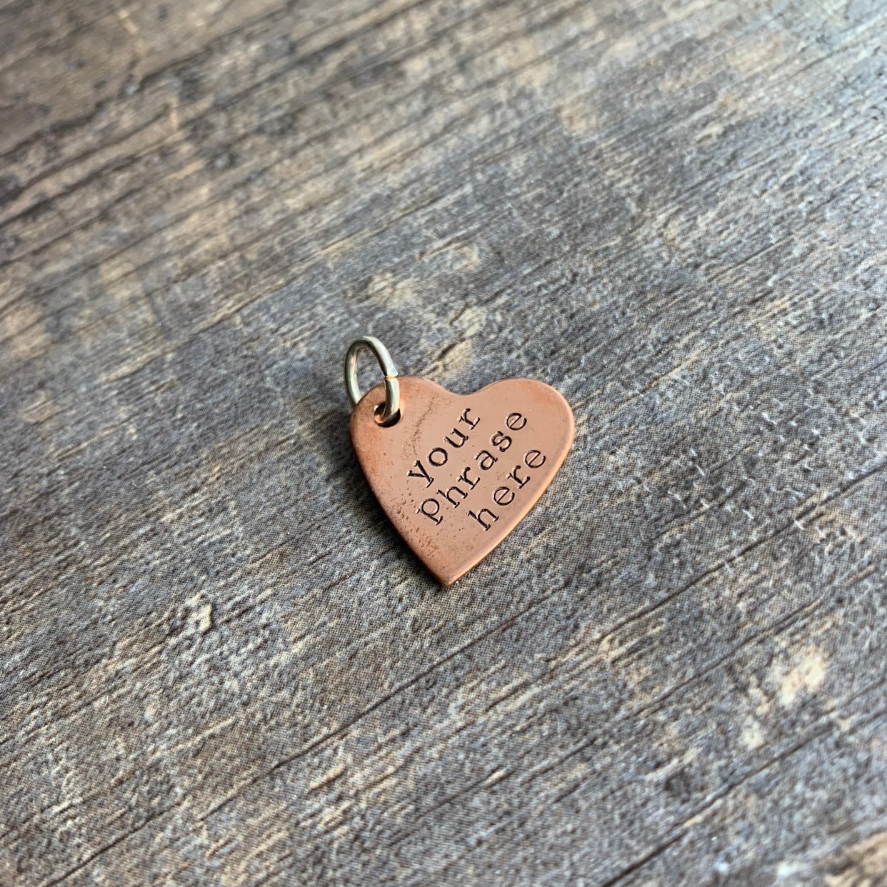 Custom Hand Stamped Copper Heart Charm- Choose the Phrase and Font
