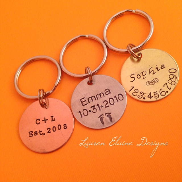 Hand Stamped Custom Keychain: Personalized Aluminum, Brass, or Copper Pet ID Tag, view 2