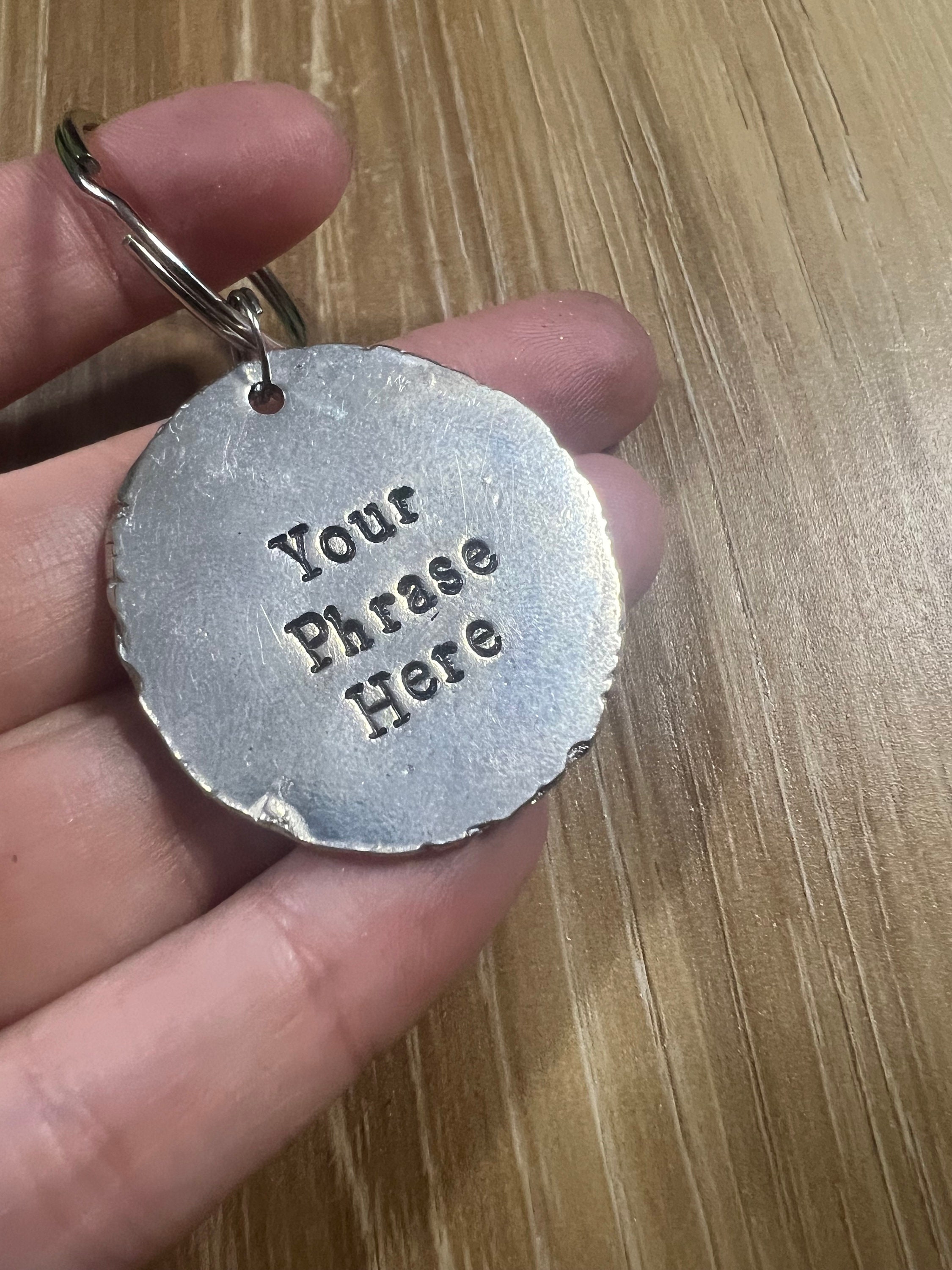 Personalized Large Pewter Disc Keychain- 1 1/4 Inch, view 2