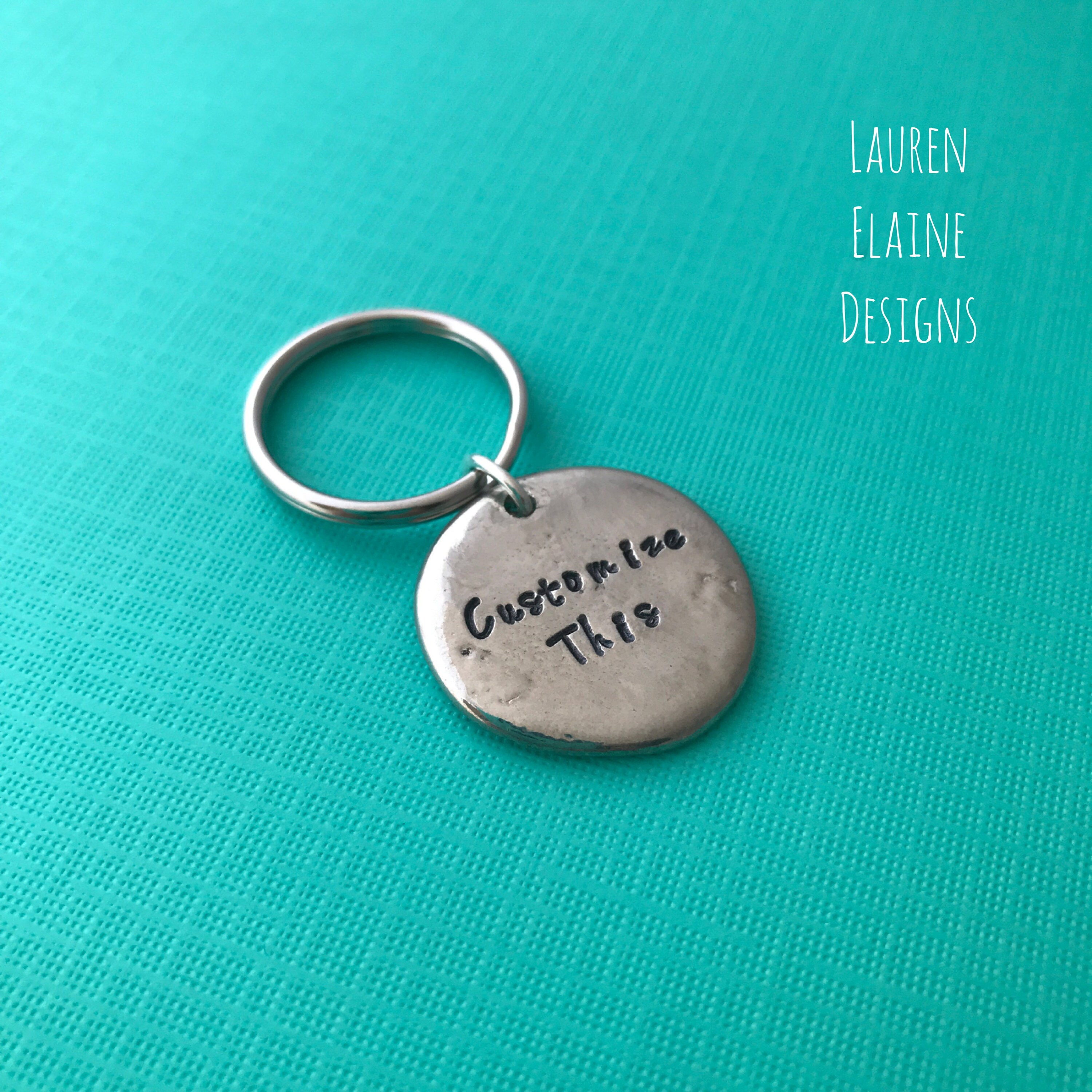Custom Hand Stamped Pewter 1" Circle Keychains/Pet ID Tag- You Personalize, view 2