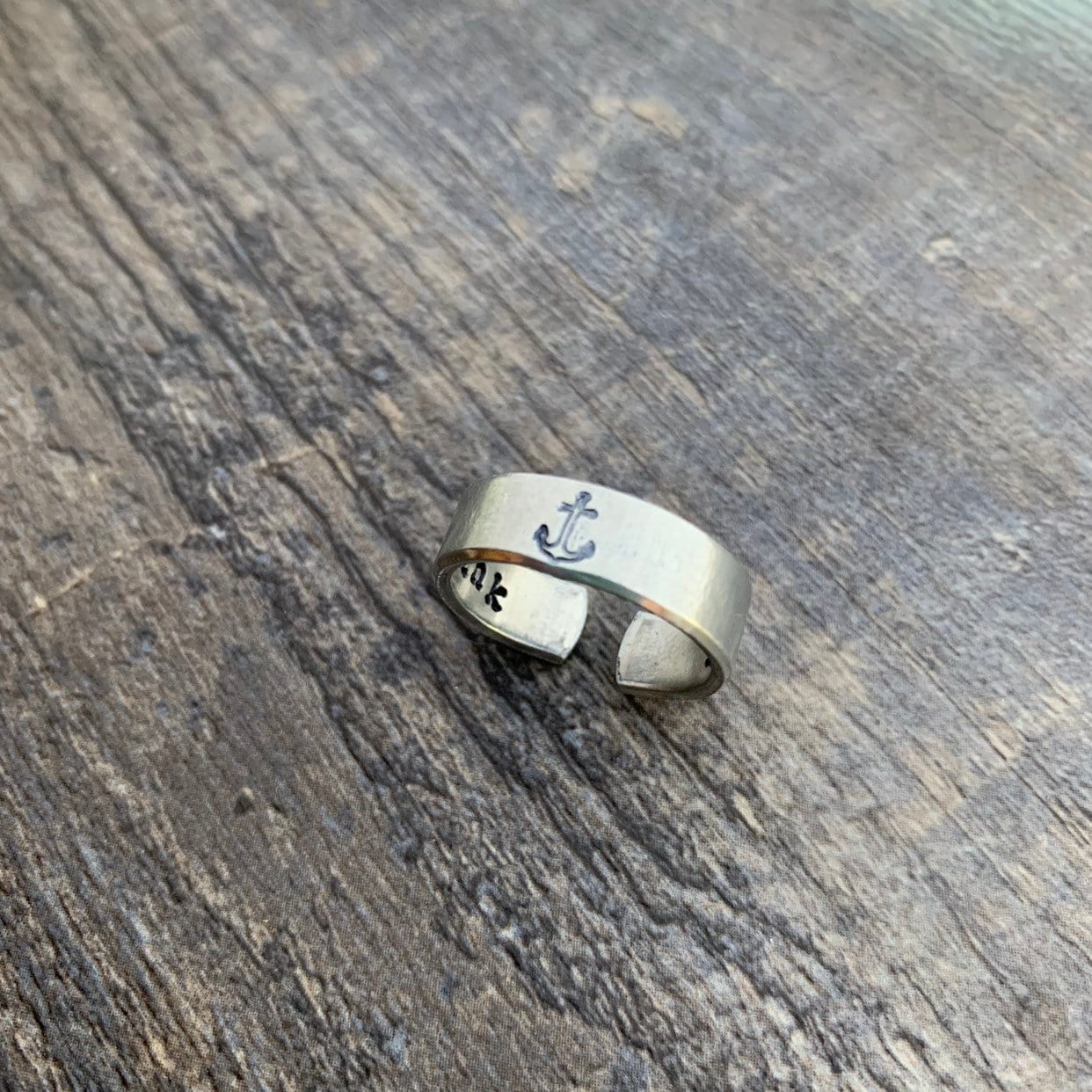 I Refuse to Sink Aluminum Hand Stamped Ring- Anchor With Hidden Message, view 2