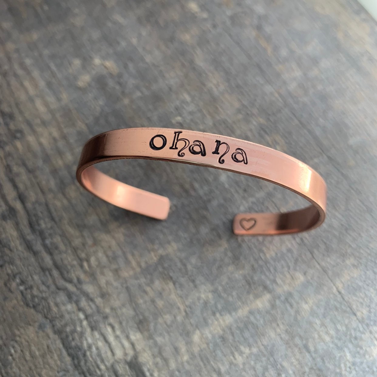 Ohana- Hand Stamped Cuff Bracelet- In Aluminum, Copper, Brass, or Sterling Silver