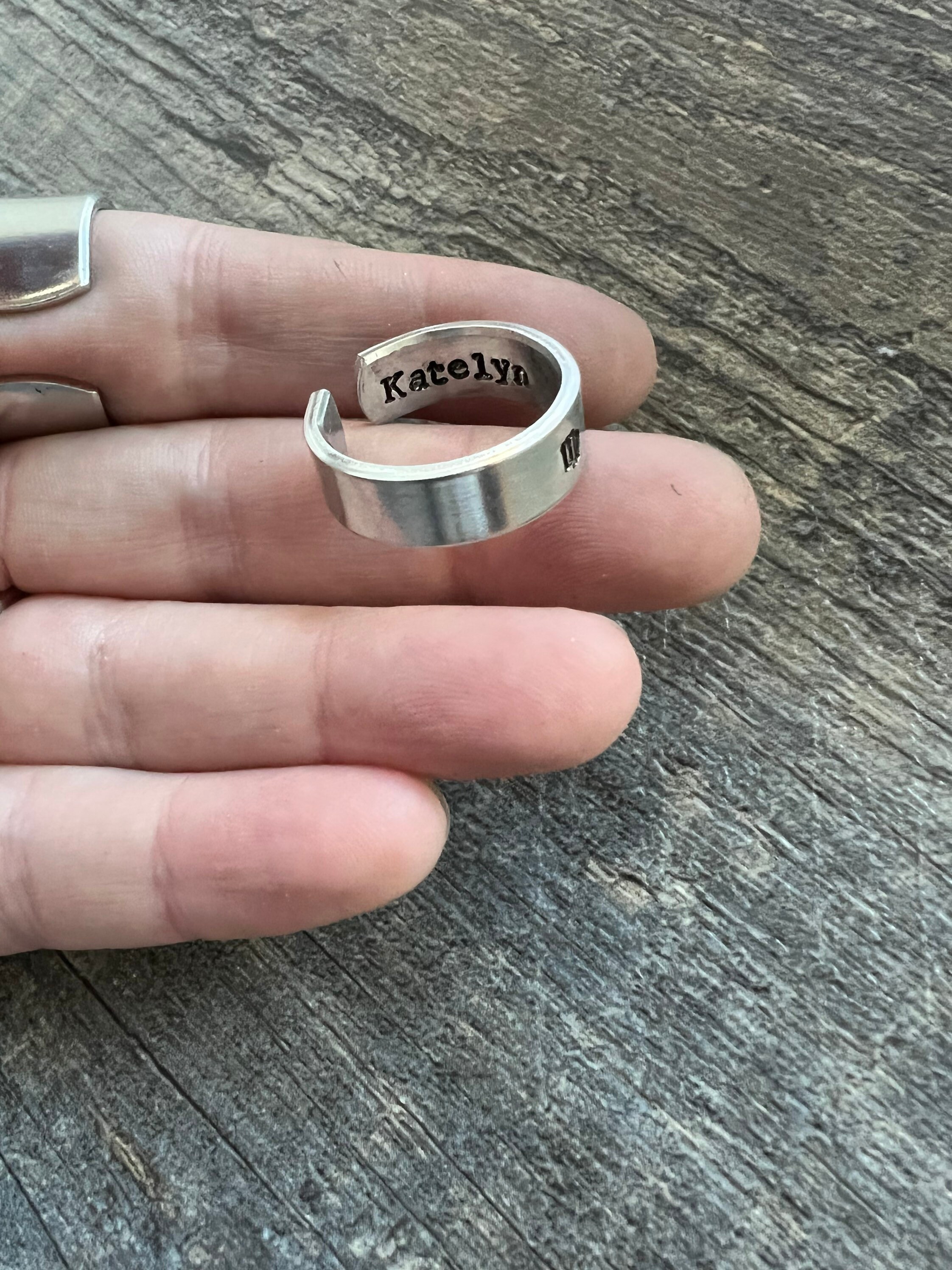 Personalized Zodiac Sign Aluminum Ring: Hand Stamped Name, view 2