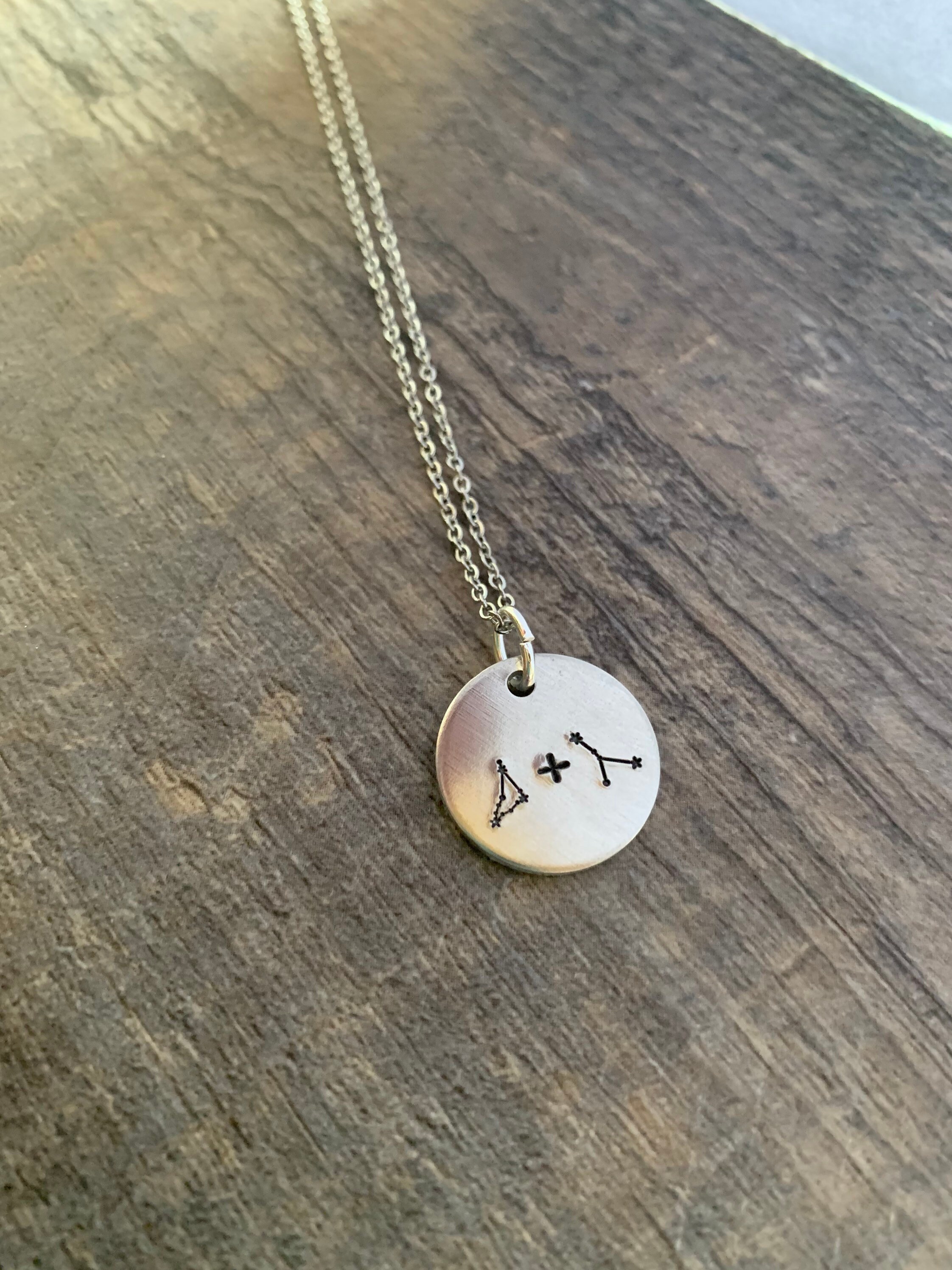 Zodiac Constellation Couple Necklace: Hand Stamped Charm, view 2