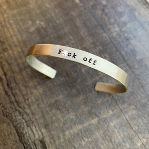 Hand Stamped Offensive Bracelet: Aluminum, Copper, Brass, or Sterling Silver