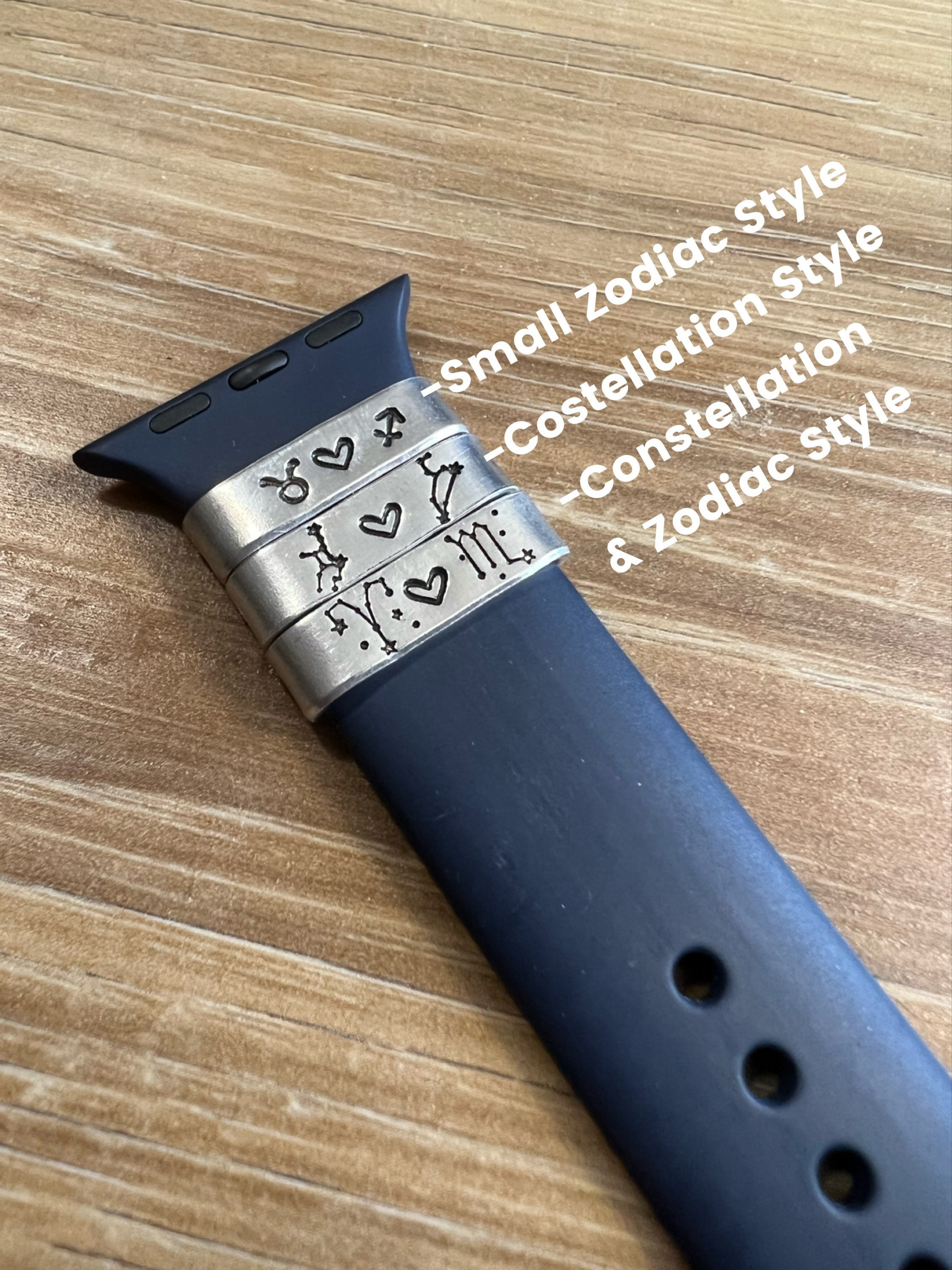 Hand Stamped Zodiac Watch Band Charm: Aluminum Sun Moon Rising Tag, view 4
