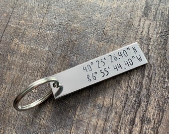 Custom Hand Stamped Coordinate Latitude, Longitude Keychain- Personalize with Your Own GPS Coordinates, and Font Choice