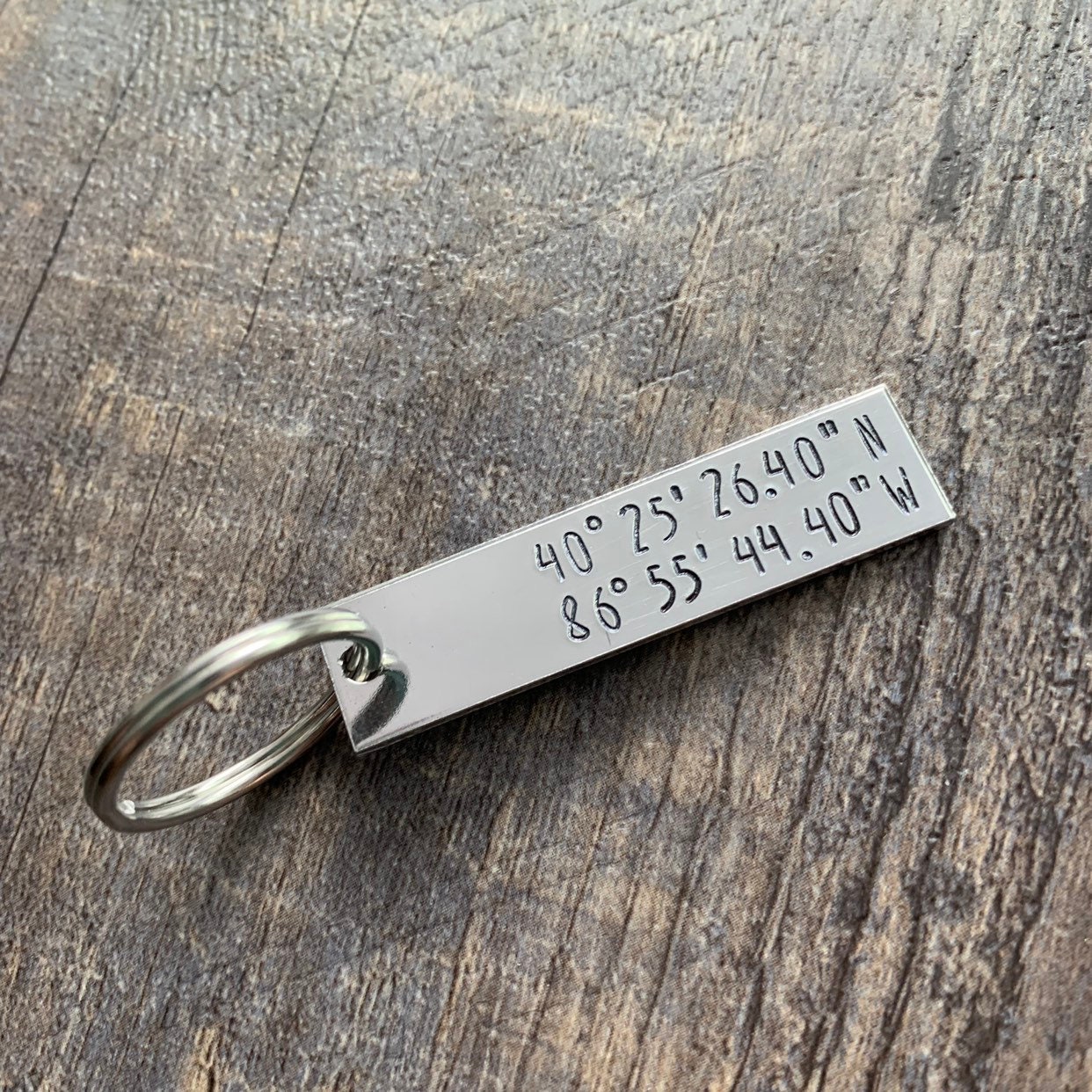 Custom Hand Stamped Coordinate Keychain: Personalized GPS Location Gift