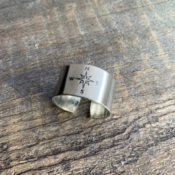 Compass Hand Stamped Aluminum Ring