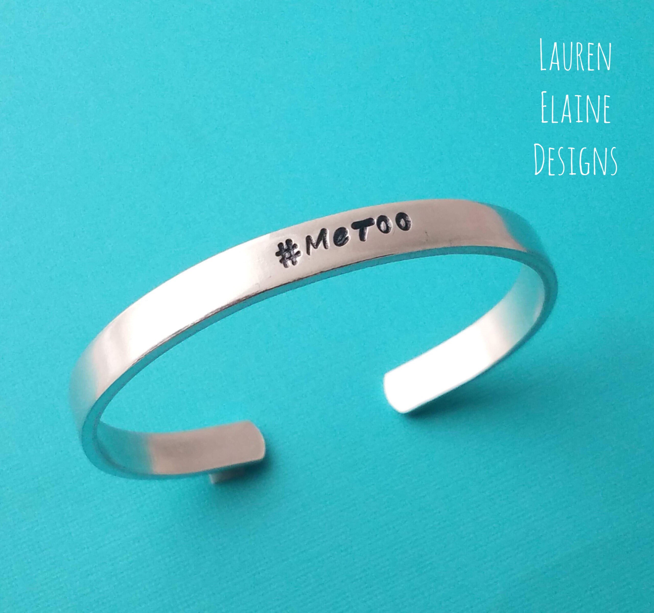 Hand Stamped #MeToo Bracelet: Awareness Jewelry, Sterling Silver, Brass, Copper, view 2