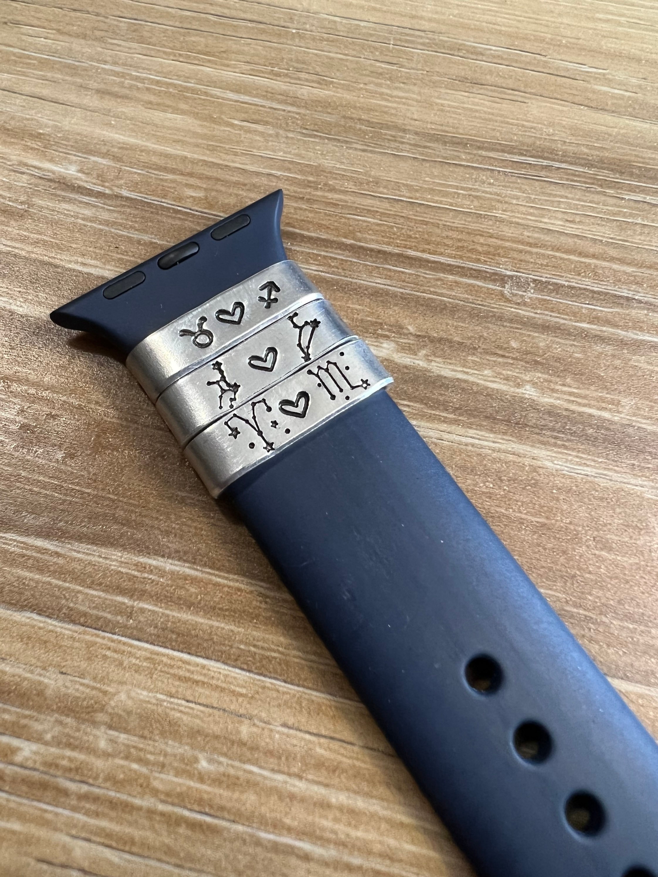 Hand Stamped Zodiac Couple Watch Band Charm: Aluminum Smart Watch Tag