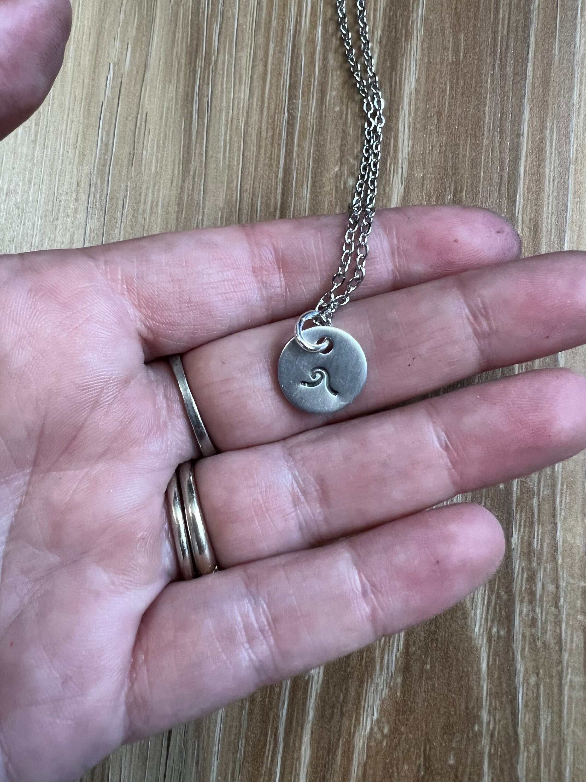 Ocean Wave Charm Necklace- Hand Stamped, view 2