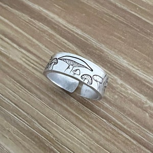 Mushrooms Design Ring- Hand Stamped Aluminum Ring