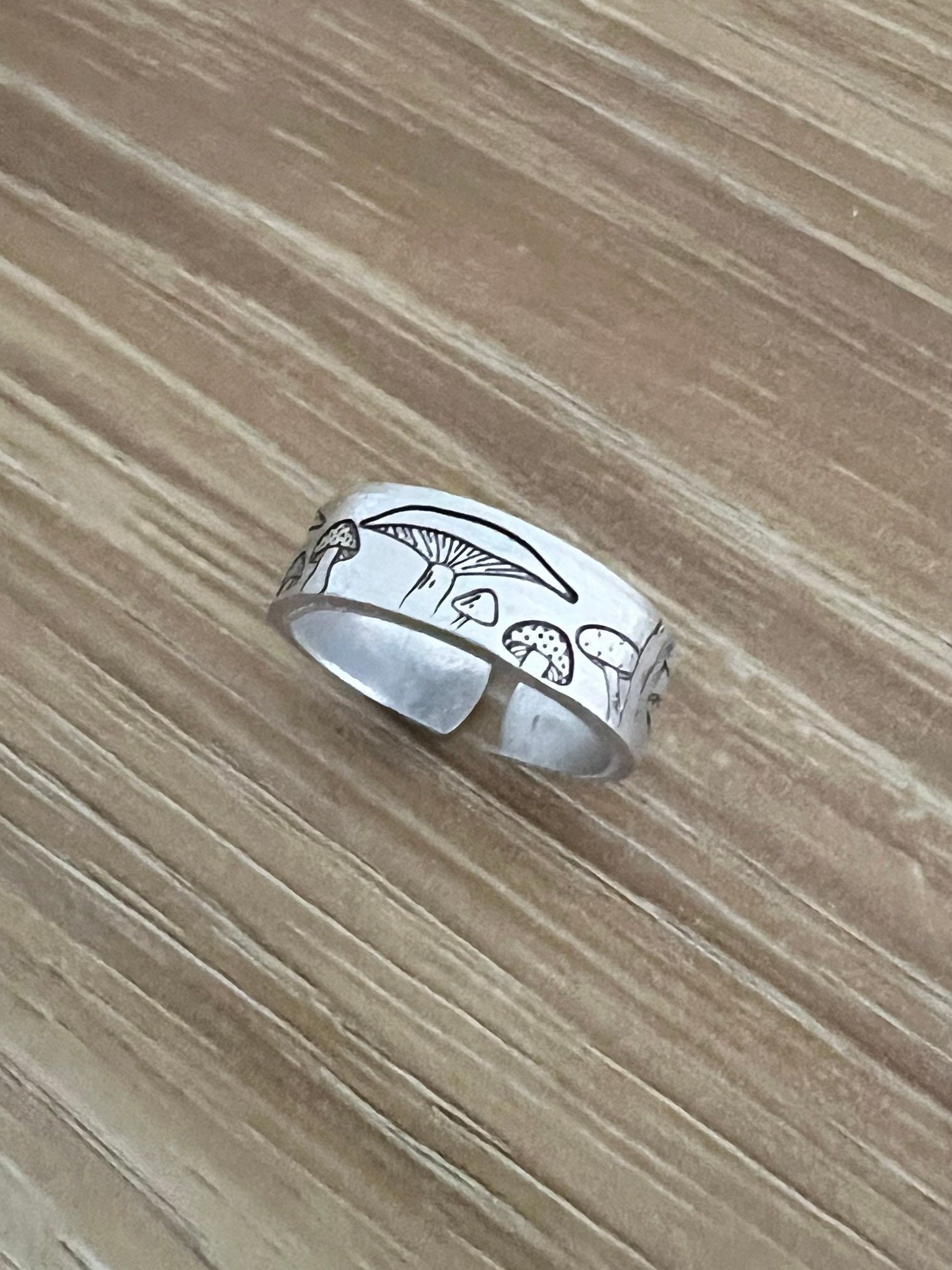 Mushrooms Design Ring- Hand Stamped Aluminum Ring