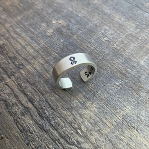 Cancer Survivor Ring- Awareness Ribbon- Hand Stamped Aluminum Ring- You Choose the Font
