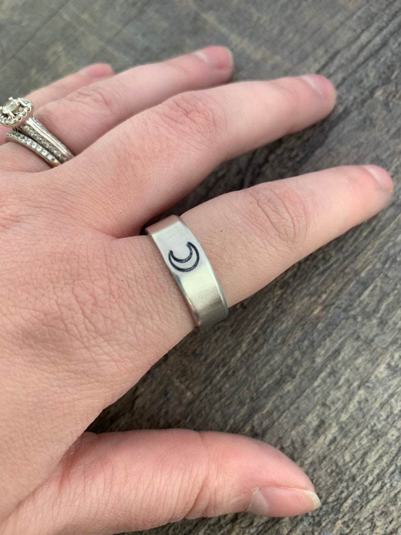 Sun and Moon Ring Set- Hand Stamped Rings - Etsy