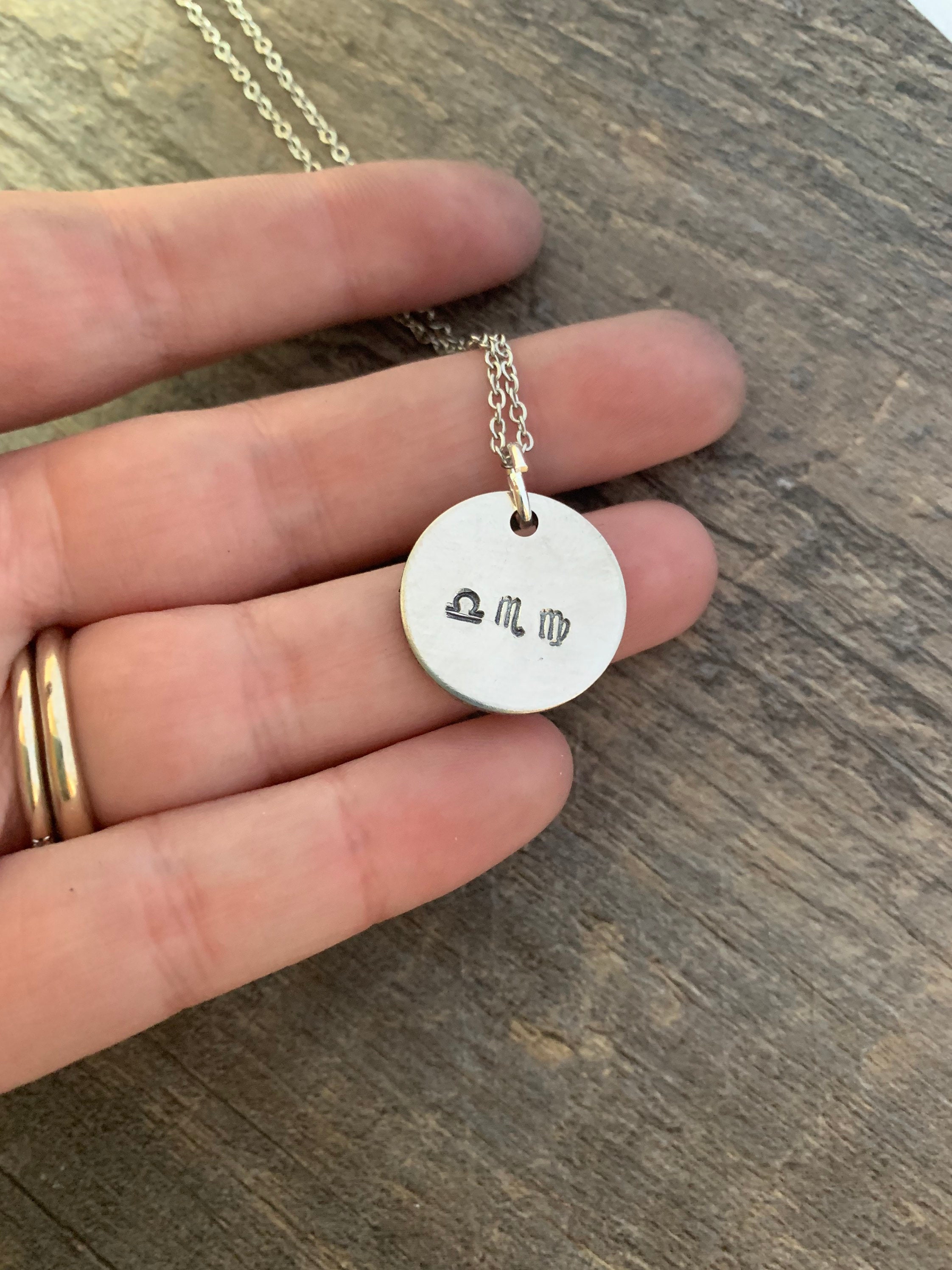 Hand Stamped Zodiac Sign Necklace: Custom Astrology Charm, view 2