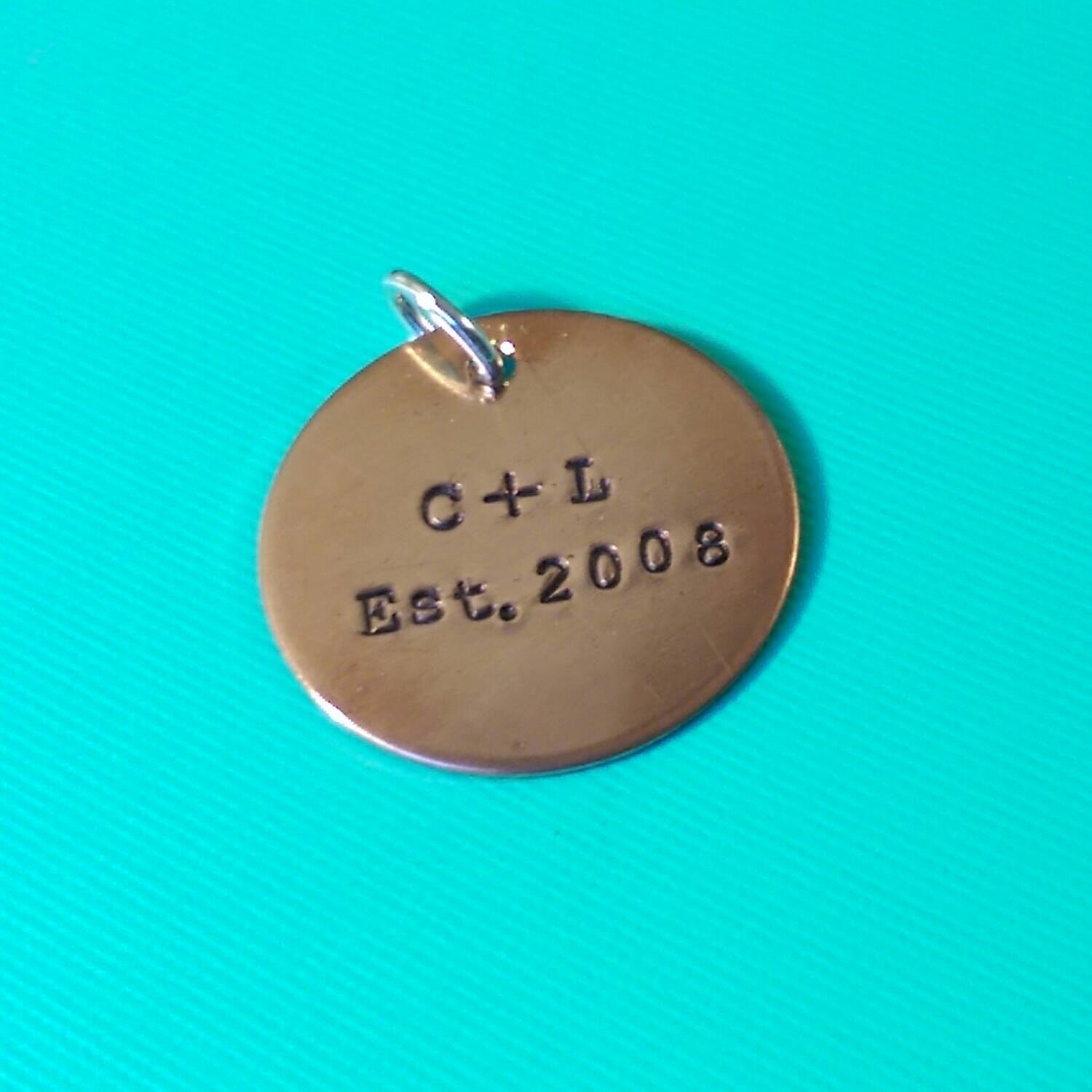 Custom Hand Stamped Copper 1 inch Charm- Pick your Phrase, view 3