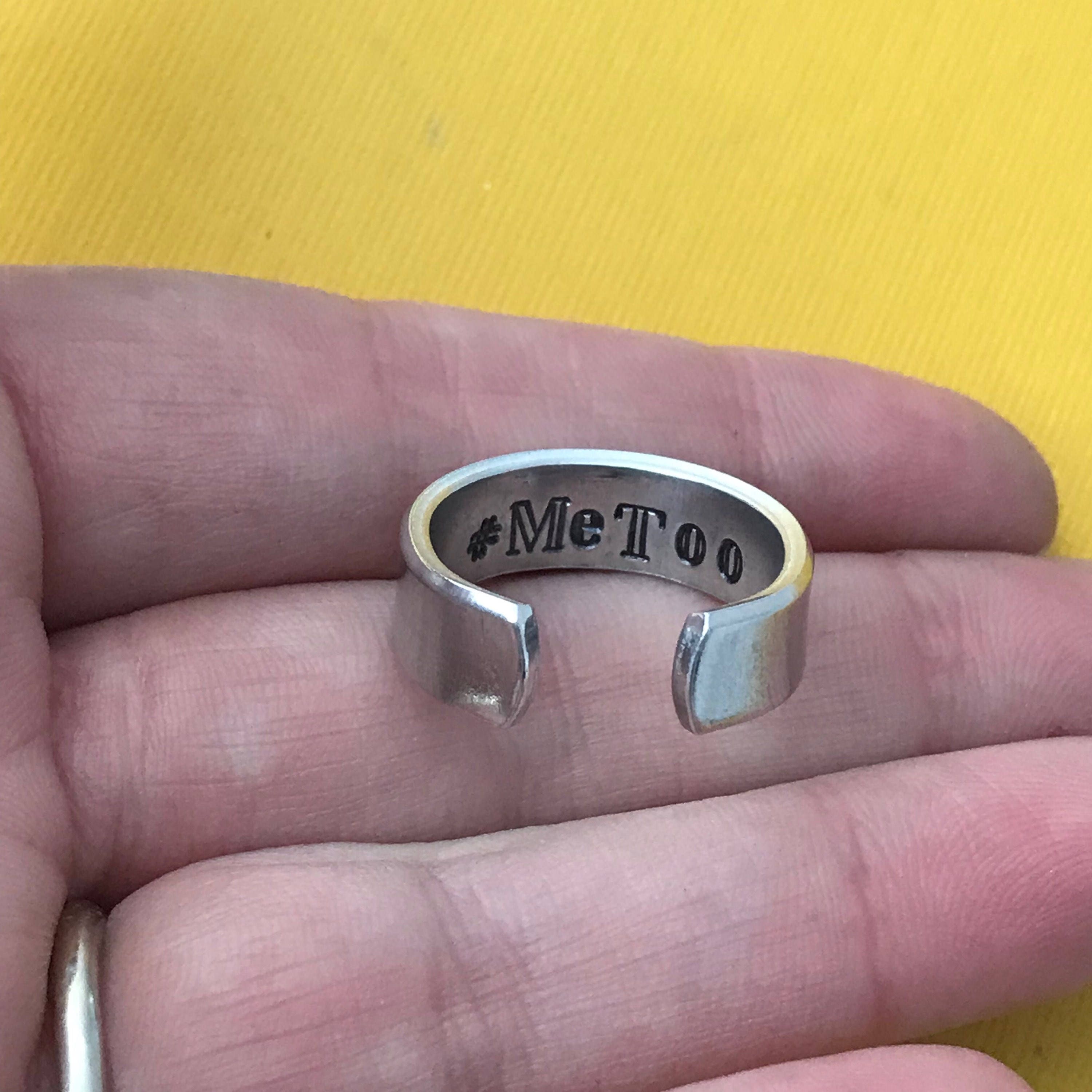 Hidden Me Too/ #MeToo Ring Hand Stamped Aluminum Ring- You Choose the Font, view 3