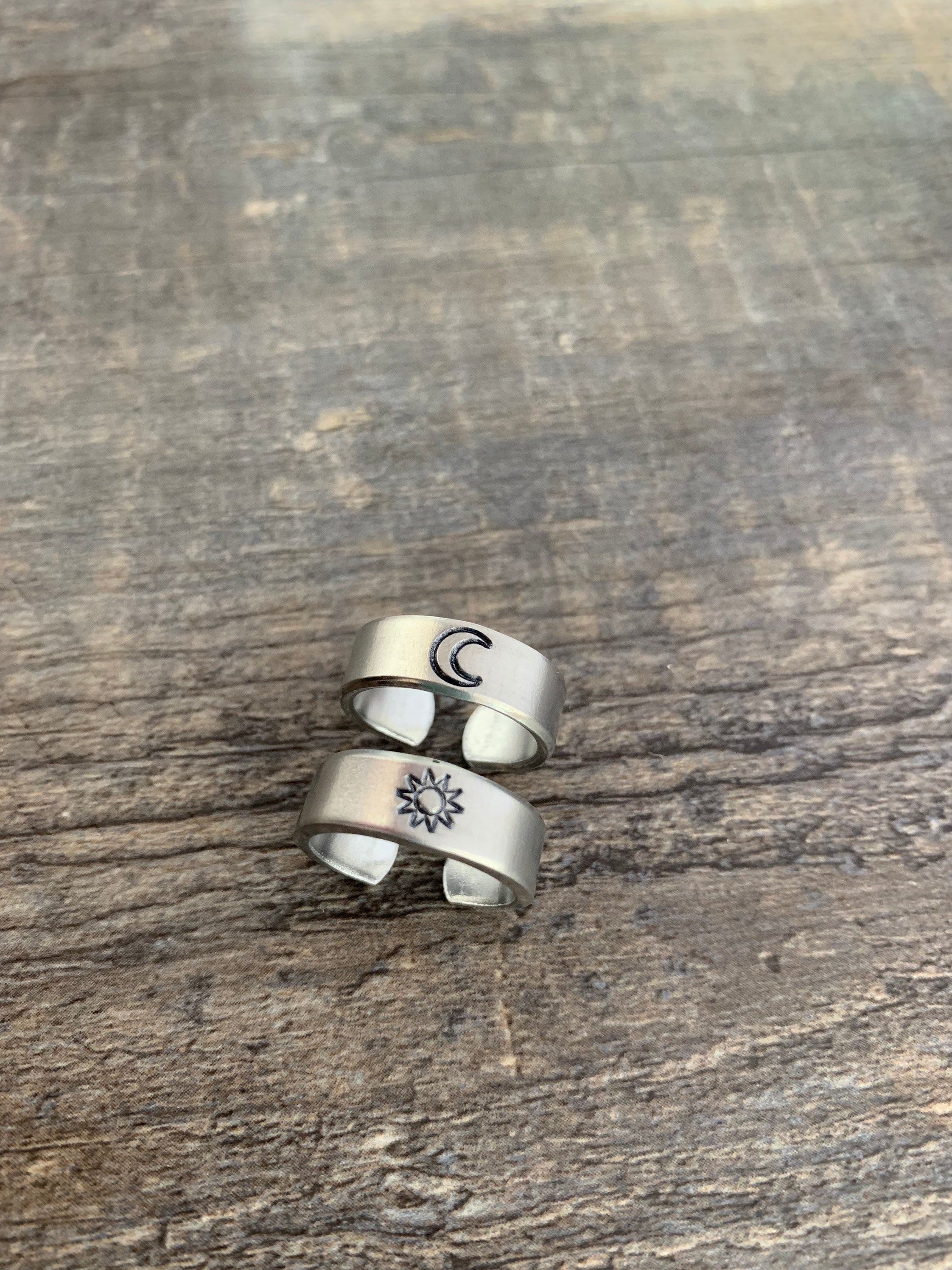 Sun And Moon Ring Set- Hand Stamped Rings