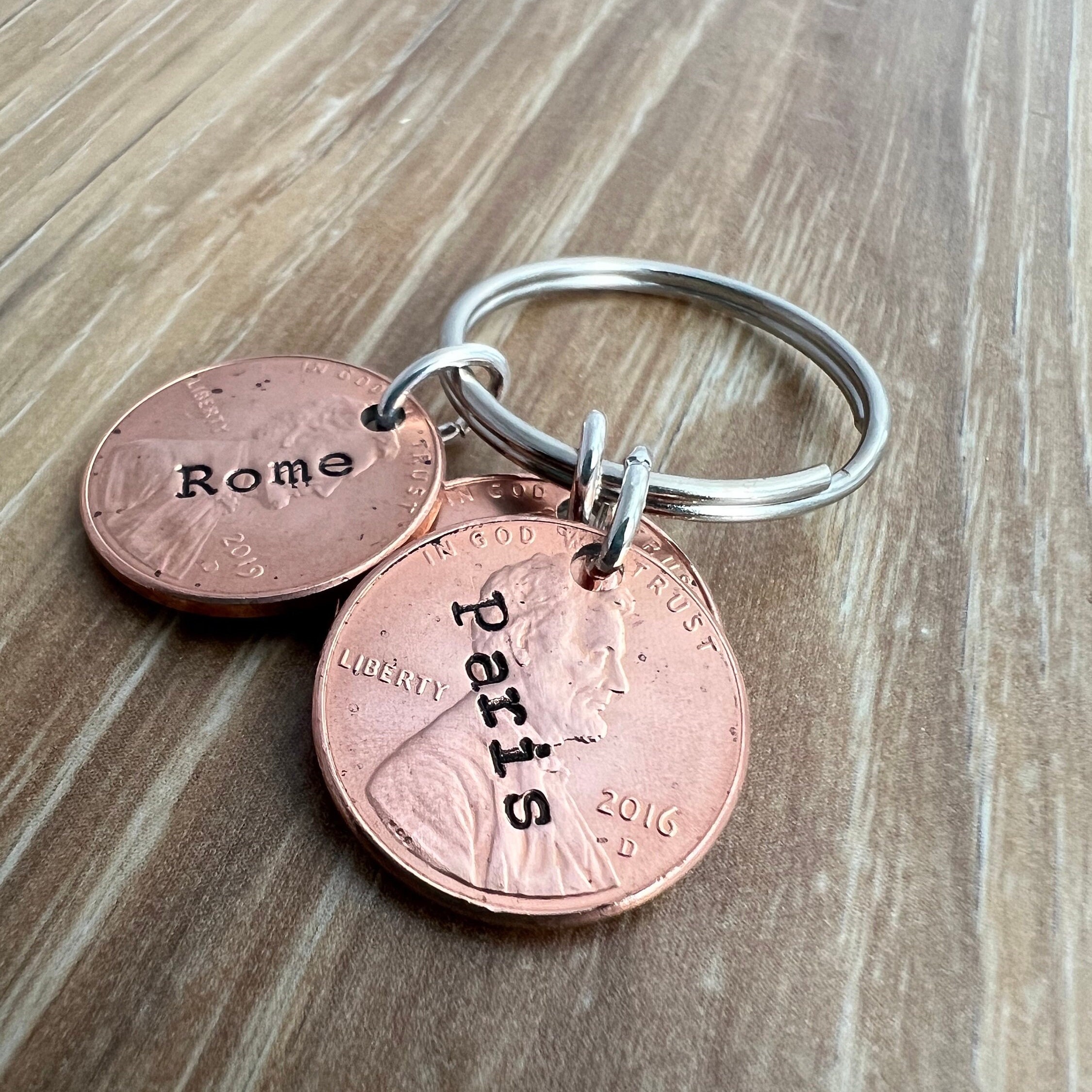 Personalized Penny Keychain: Custom Hand Stamped Travel Memento, view 3
